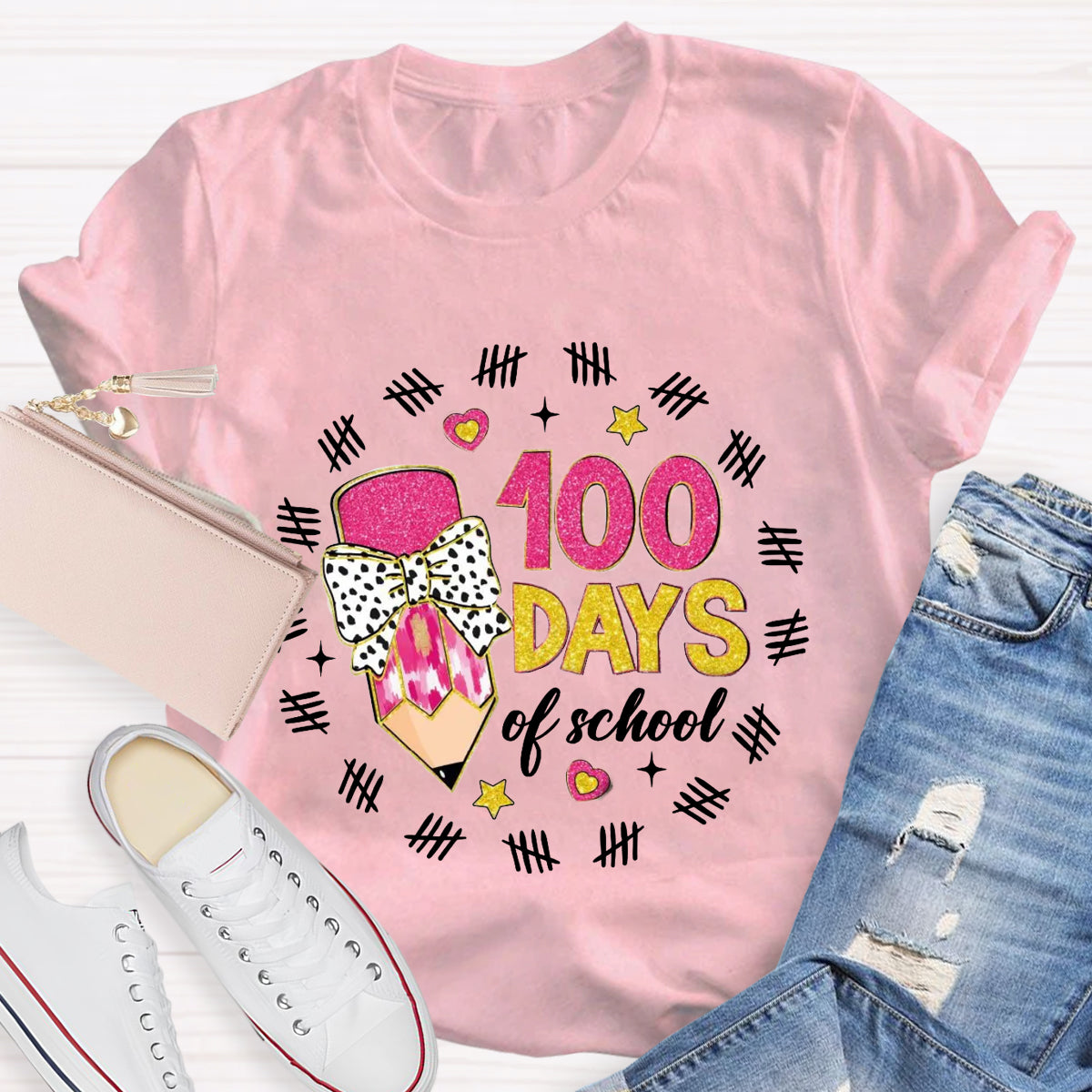 100 days of School Bow Teacher T-Shirt