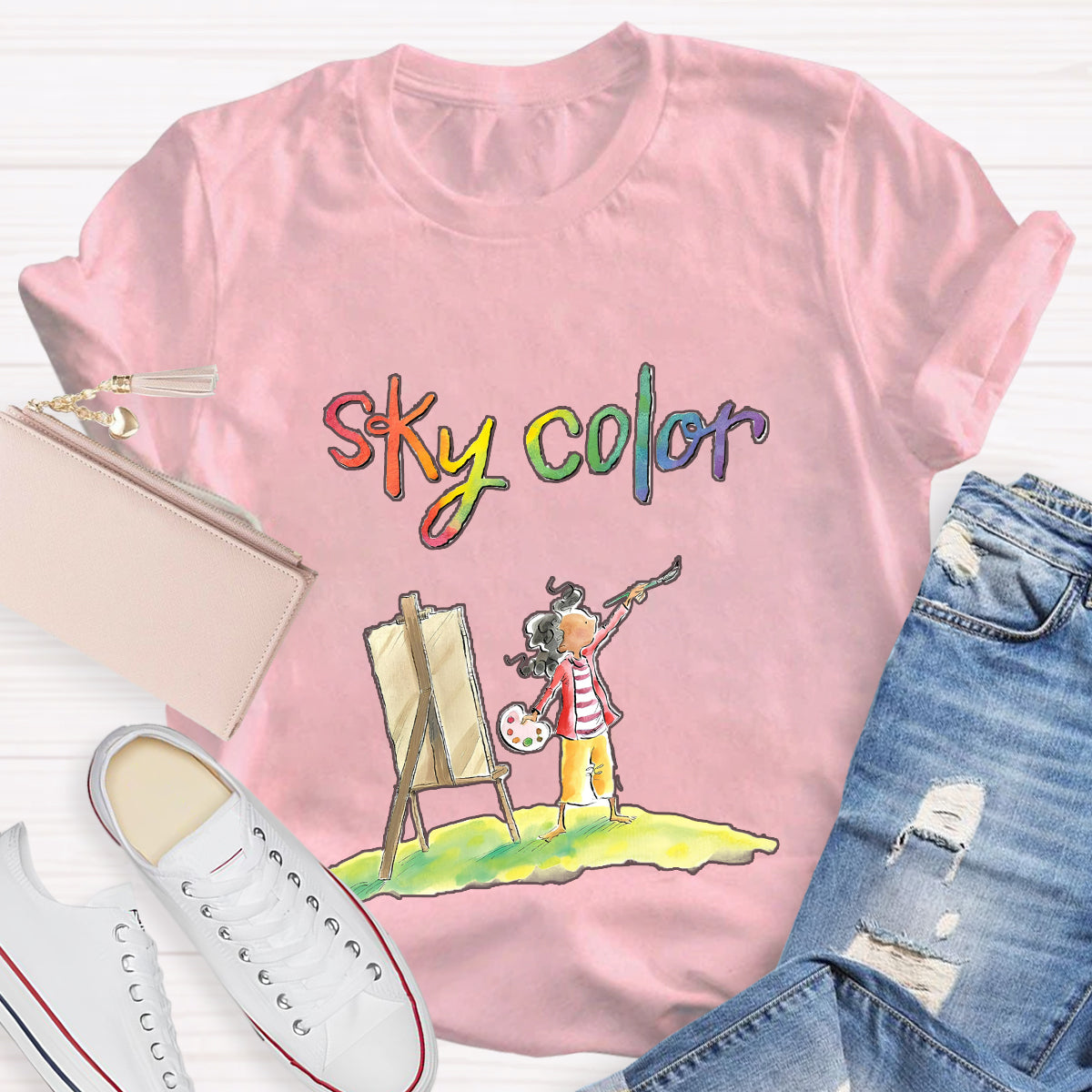 Sky Color Printing Teacher T-Shirt