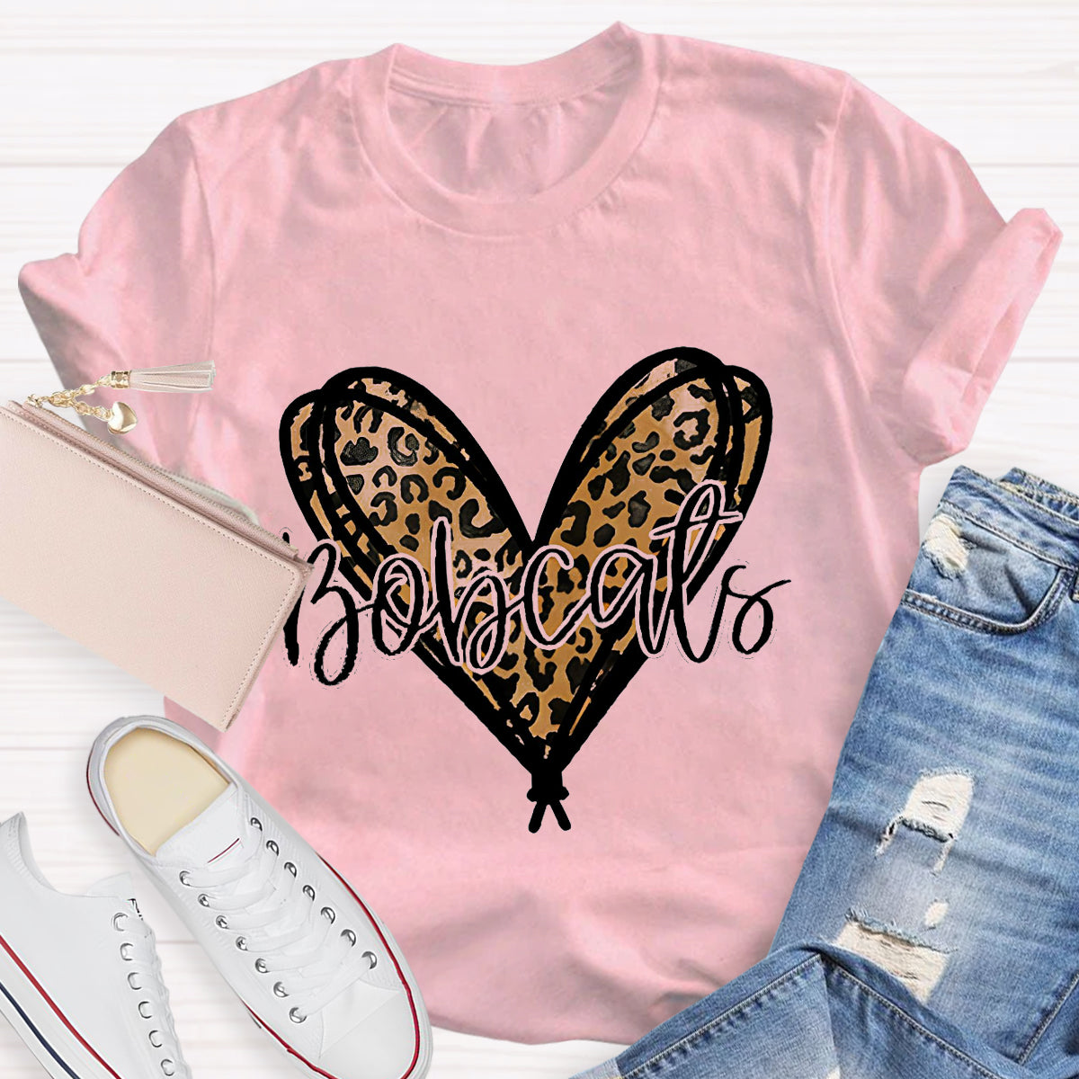 Personalized Mascot Bobcats Heart Teacher T-Shirt