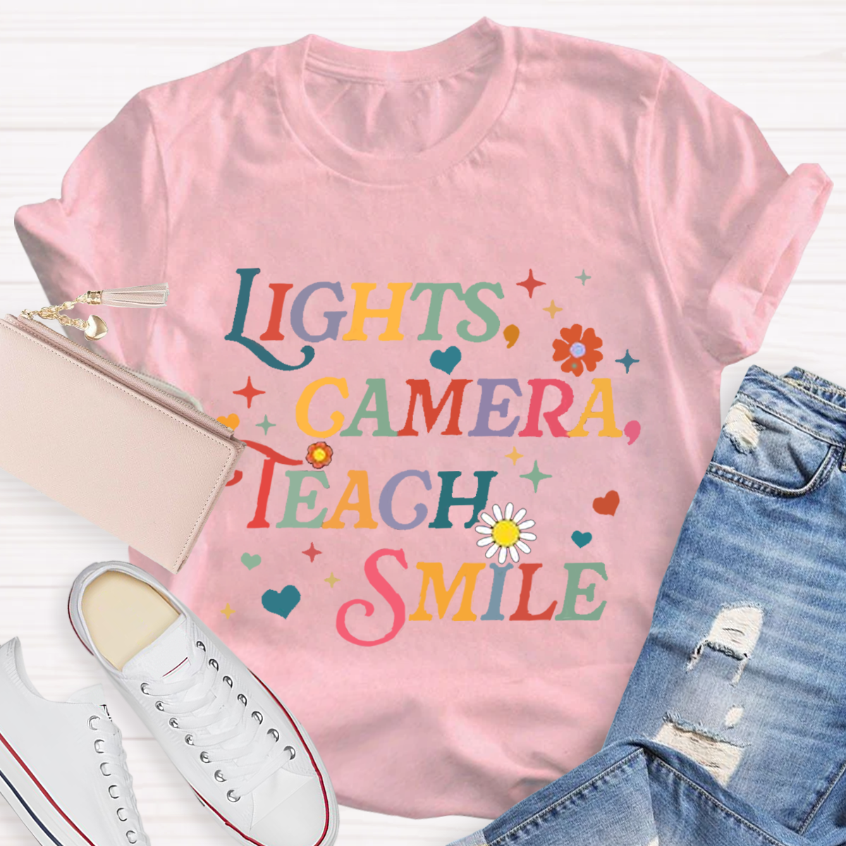 Lights Camera Teach Smile Teacher T-Shirt