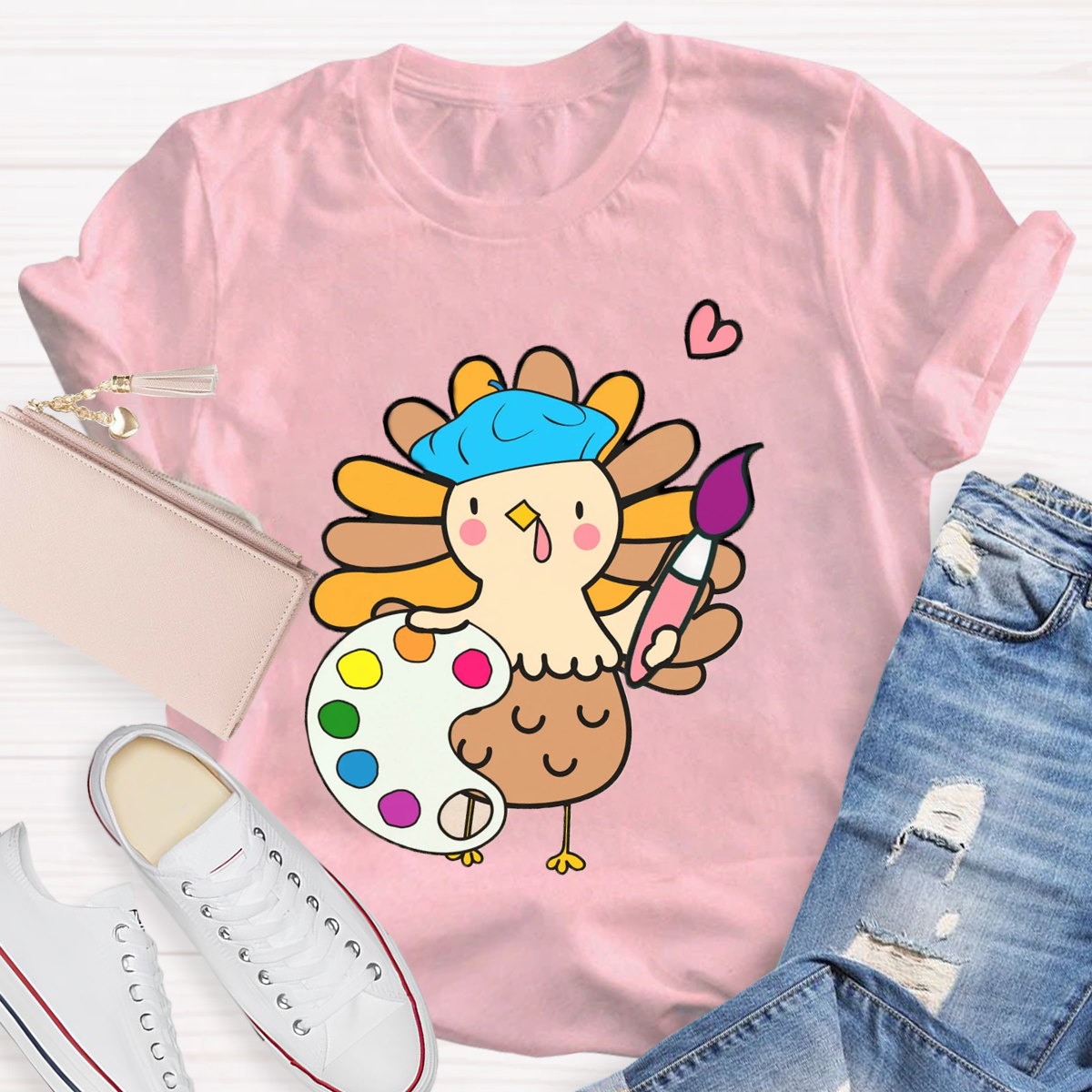 Art Teacher Thanksgiving Turkey Artist T-Shirt