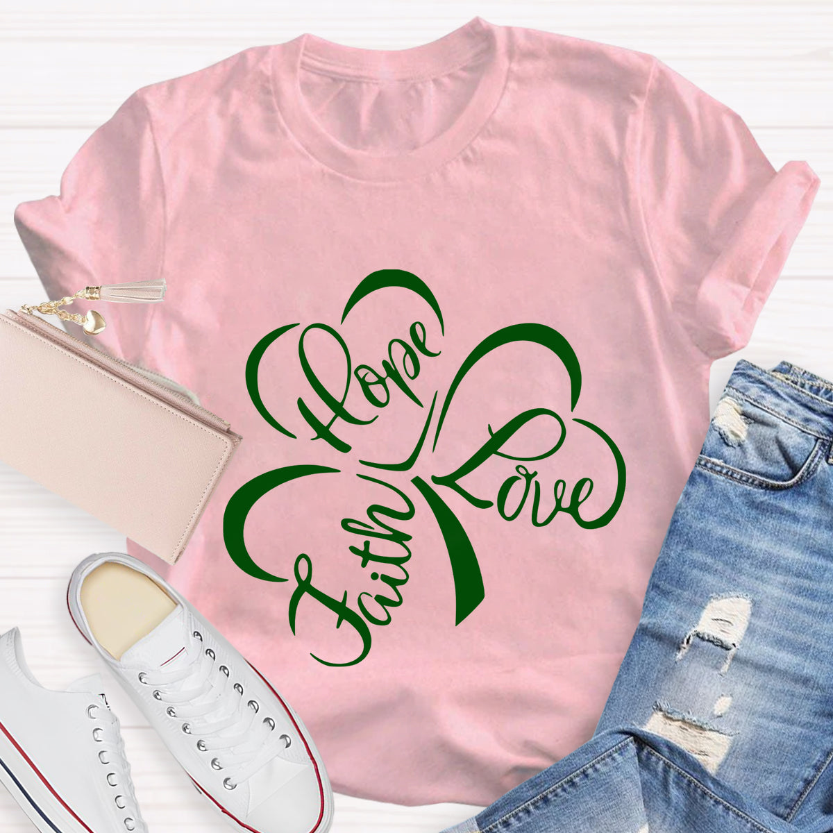 Hope Love Faith Shamrock T-Shirt