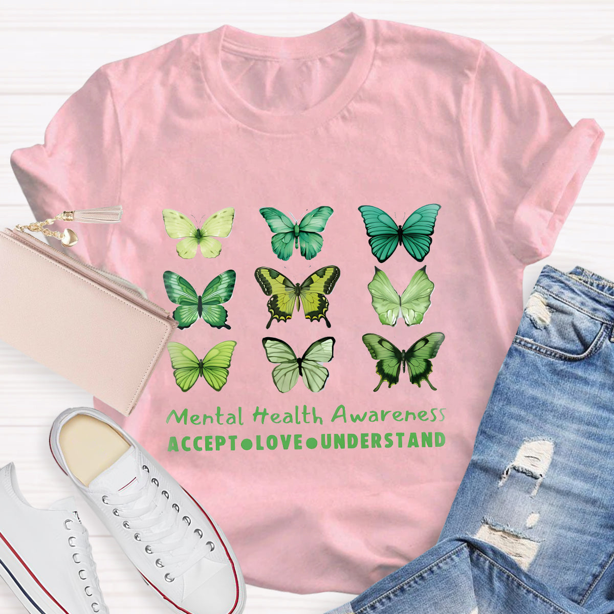 Accept Love Understand Butterfly Mental Health Awareness T-Shirt