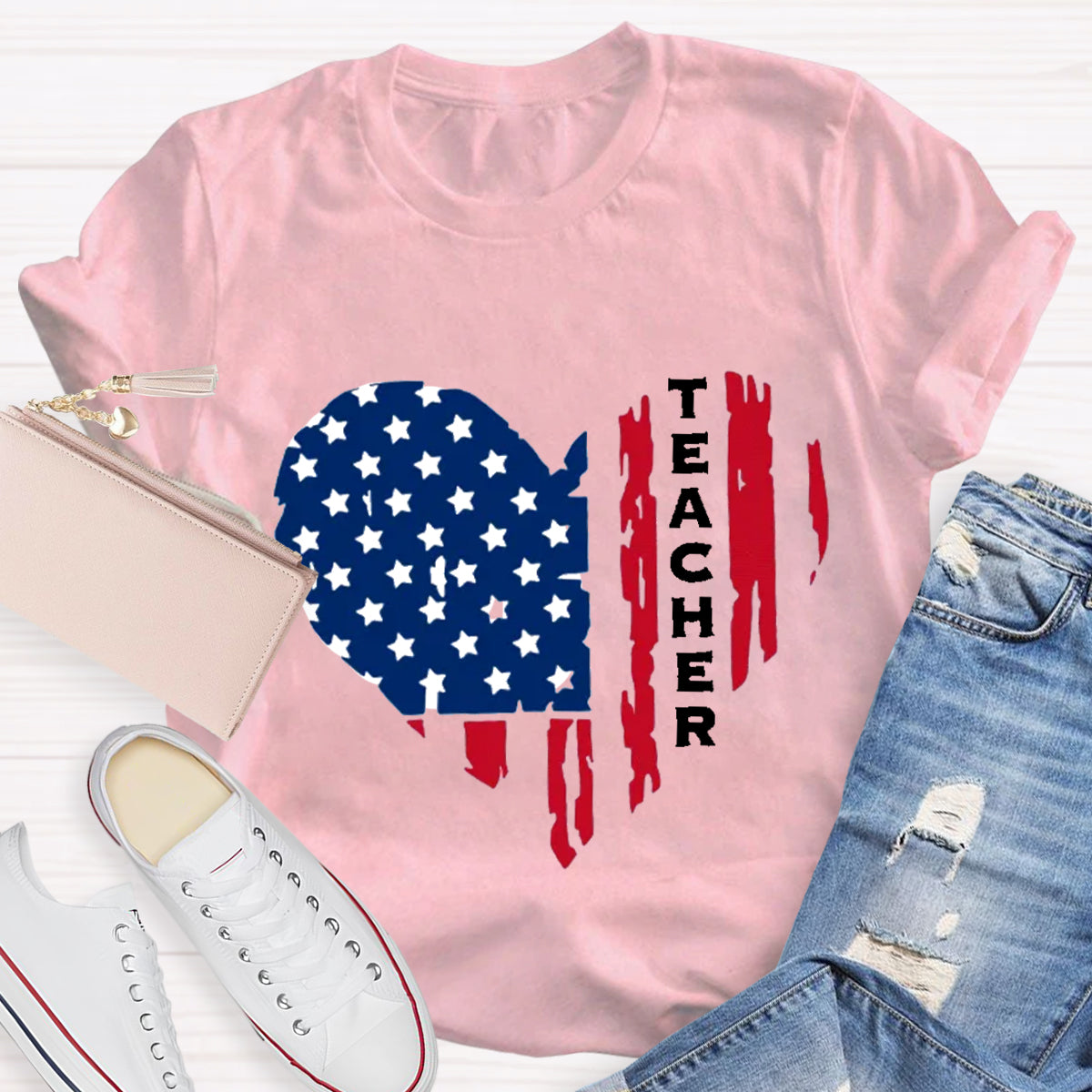 American Teacher Heart Teacher T-Shirt