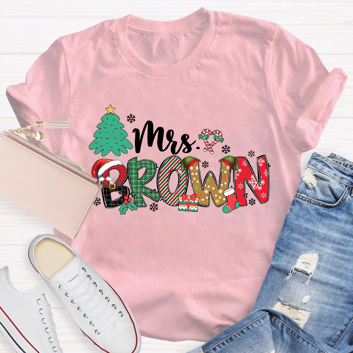 Personalized Name Christmas Tree Teacher T-Shirt