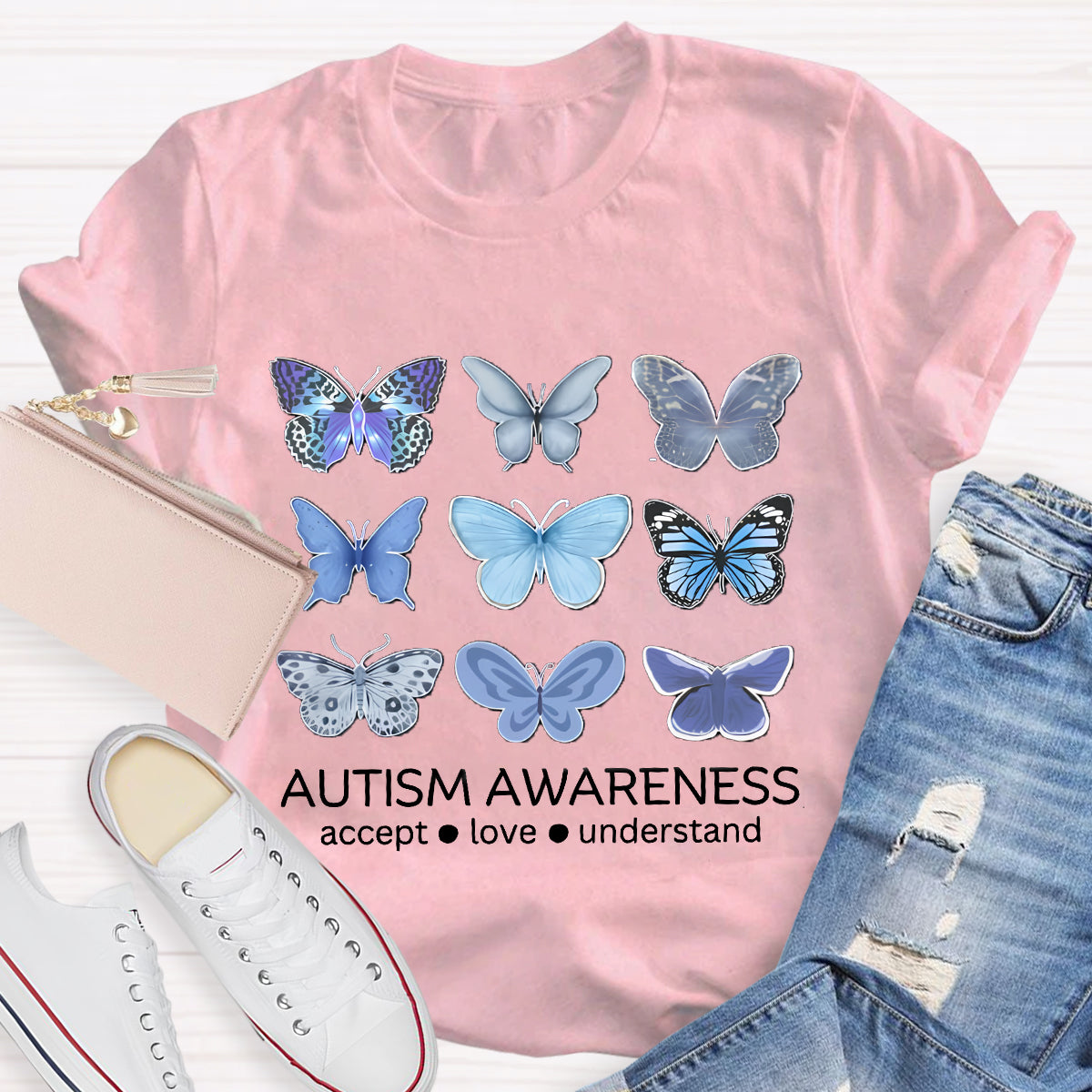 Autism Awareness Butterfly Teacher T-Shirt