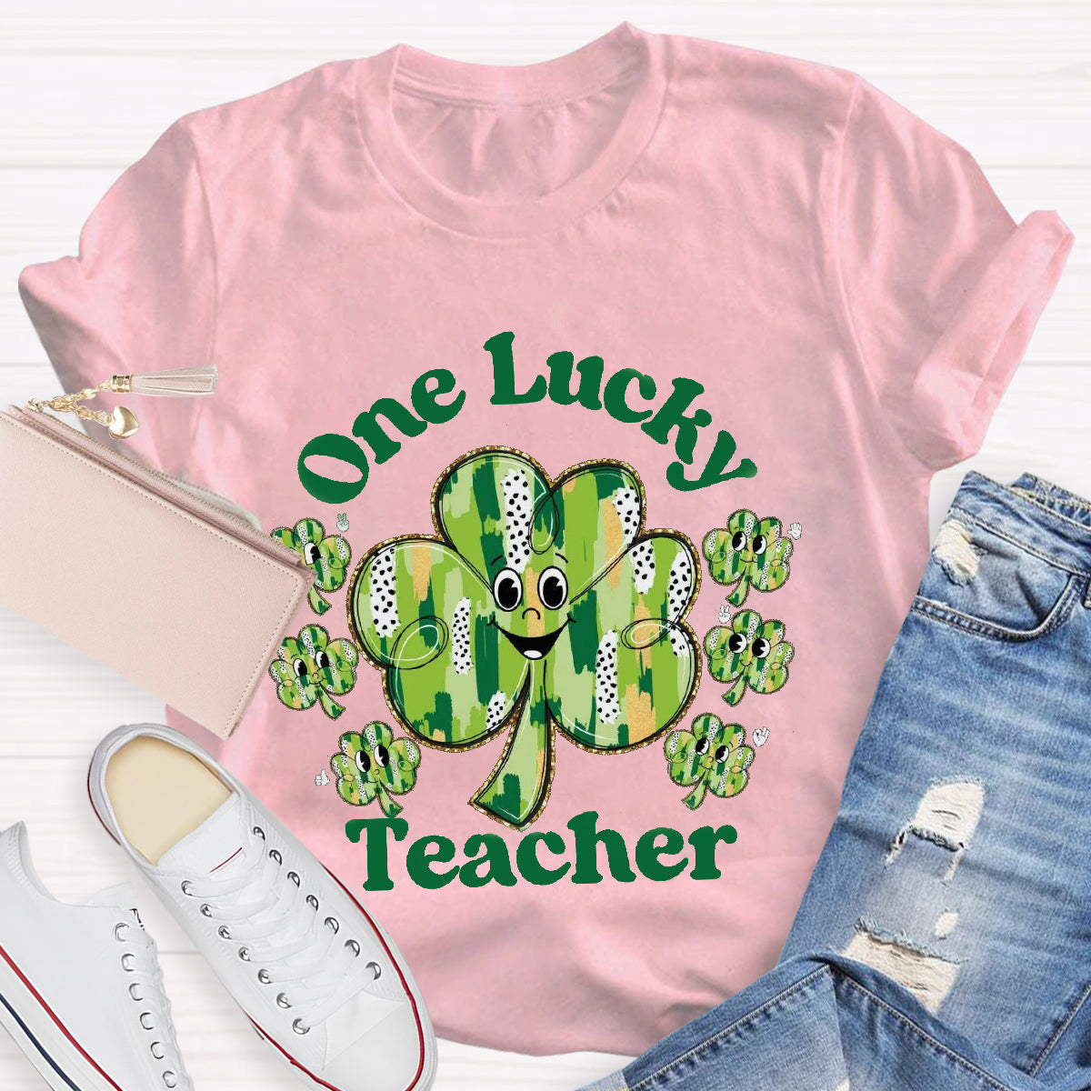 One Lucky Teacher Funny Shamrock T-Shirt