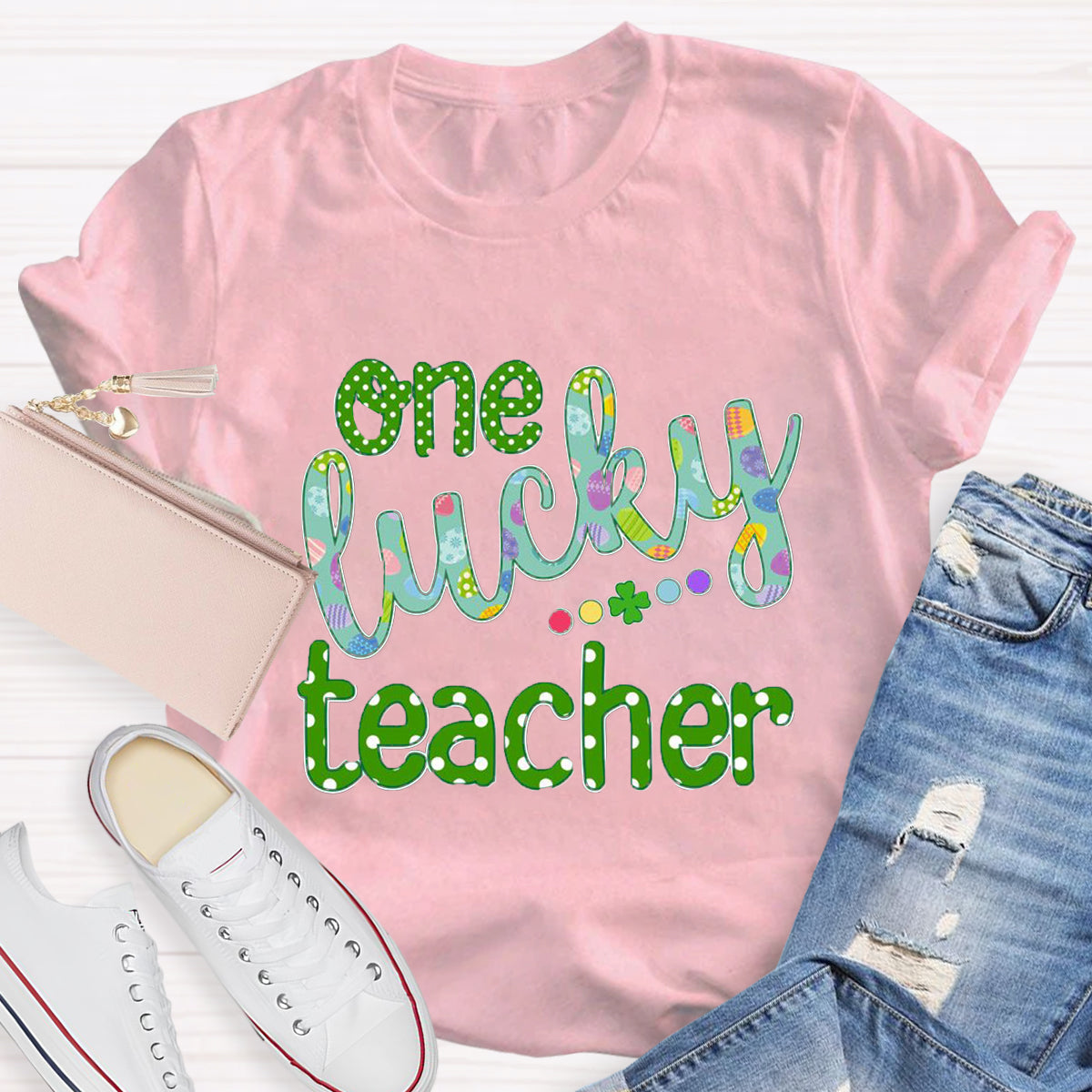 One Lucky Teacher Polka Dot Design T-Shirt