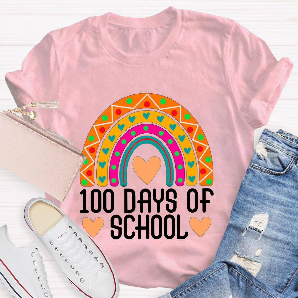 100 Days Of School Rainbow Teacher T-Shirt