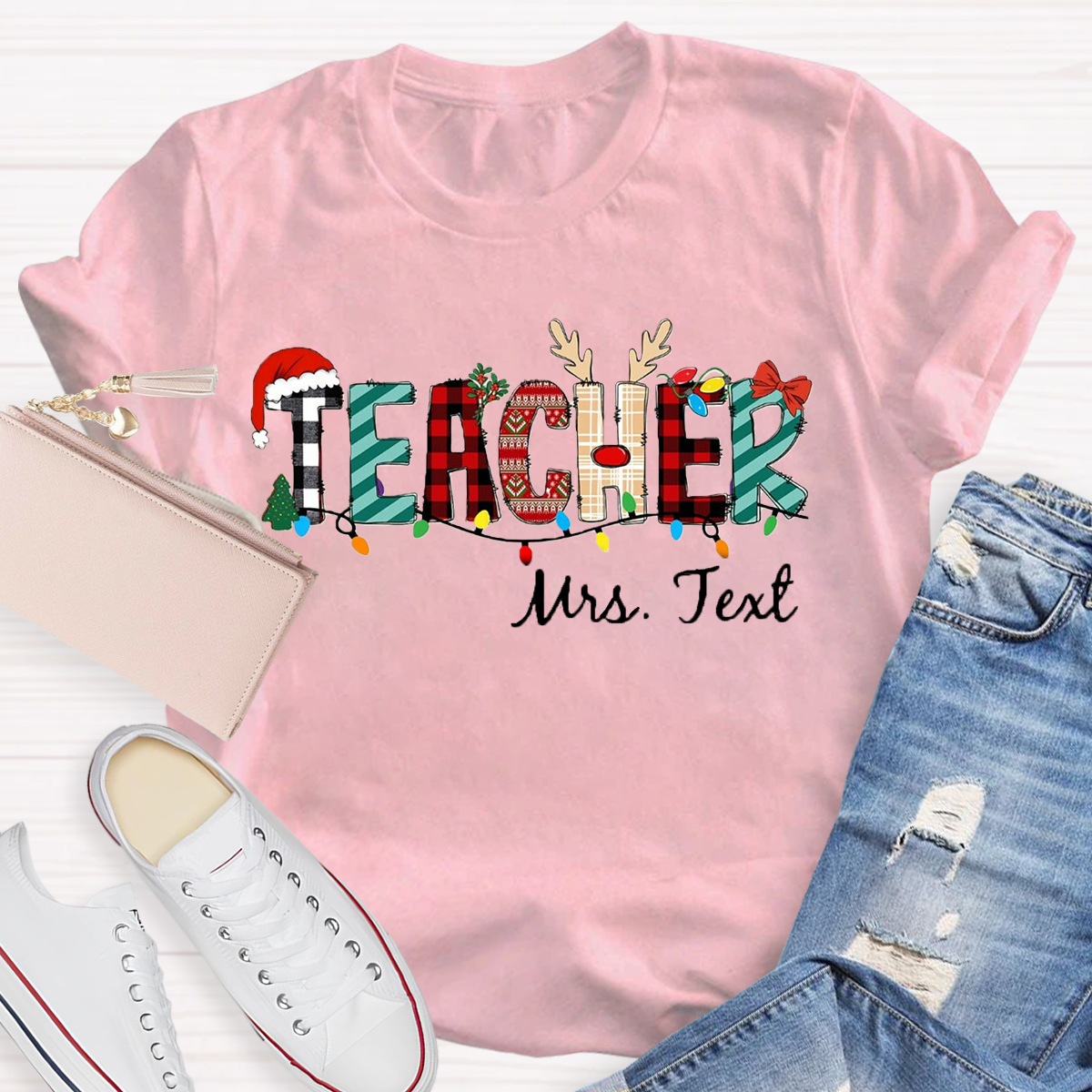 Personalized Name Christmas Teacher T-Shirt