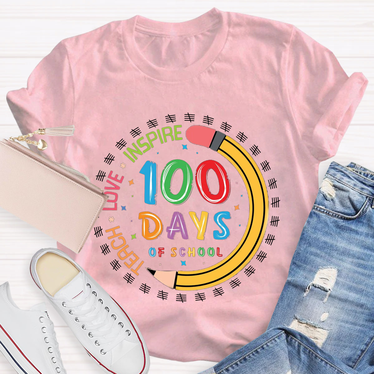 100 Days of School Teach Love Inspire T-Shirt