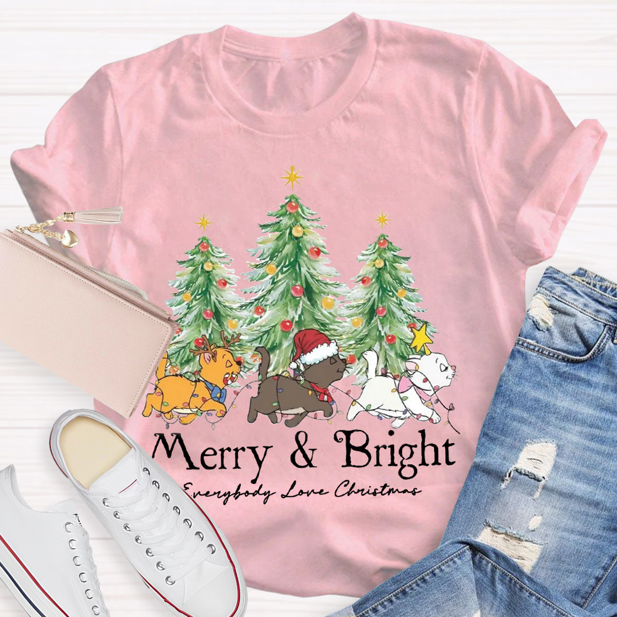 Merry & Bright Everybody Love Christmas Teacher T-Shirt