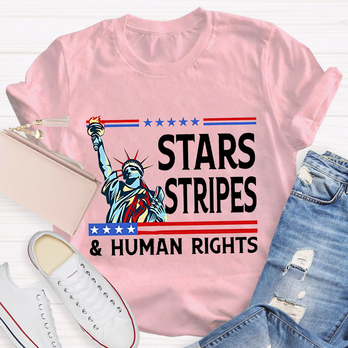 Stars Stripes And Human Rights Teacher T-Shirt