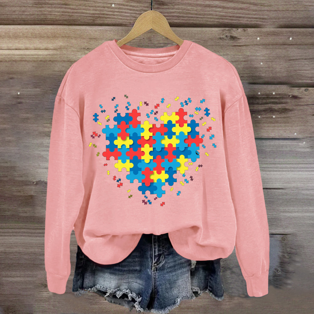 Autism Awareness Puzzle Colorful Heart Sweatshirt