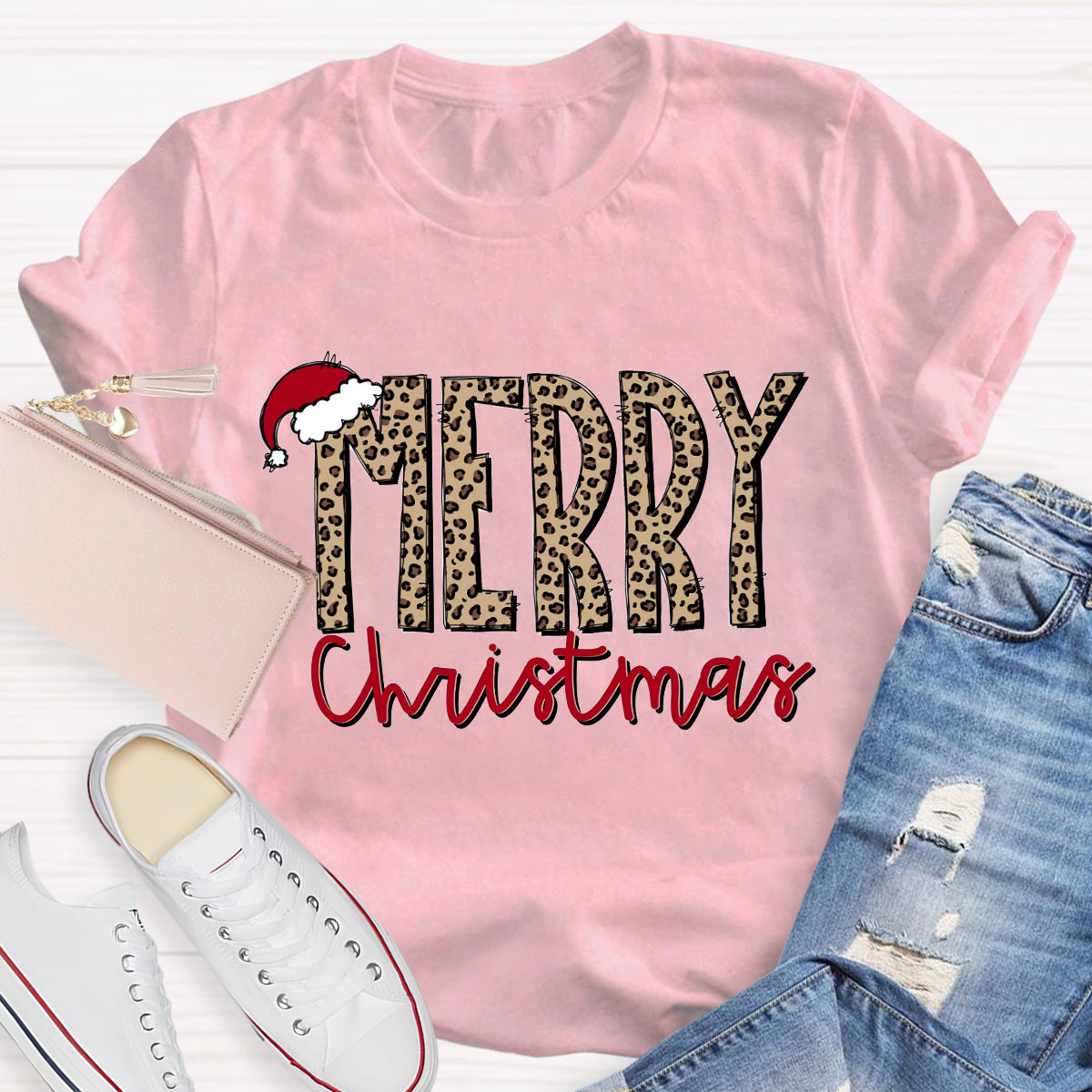 Leopard Merry Christma Teacher T-Shirt