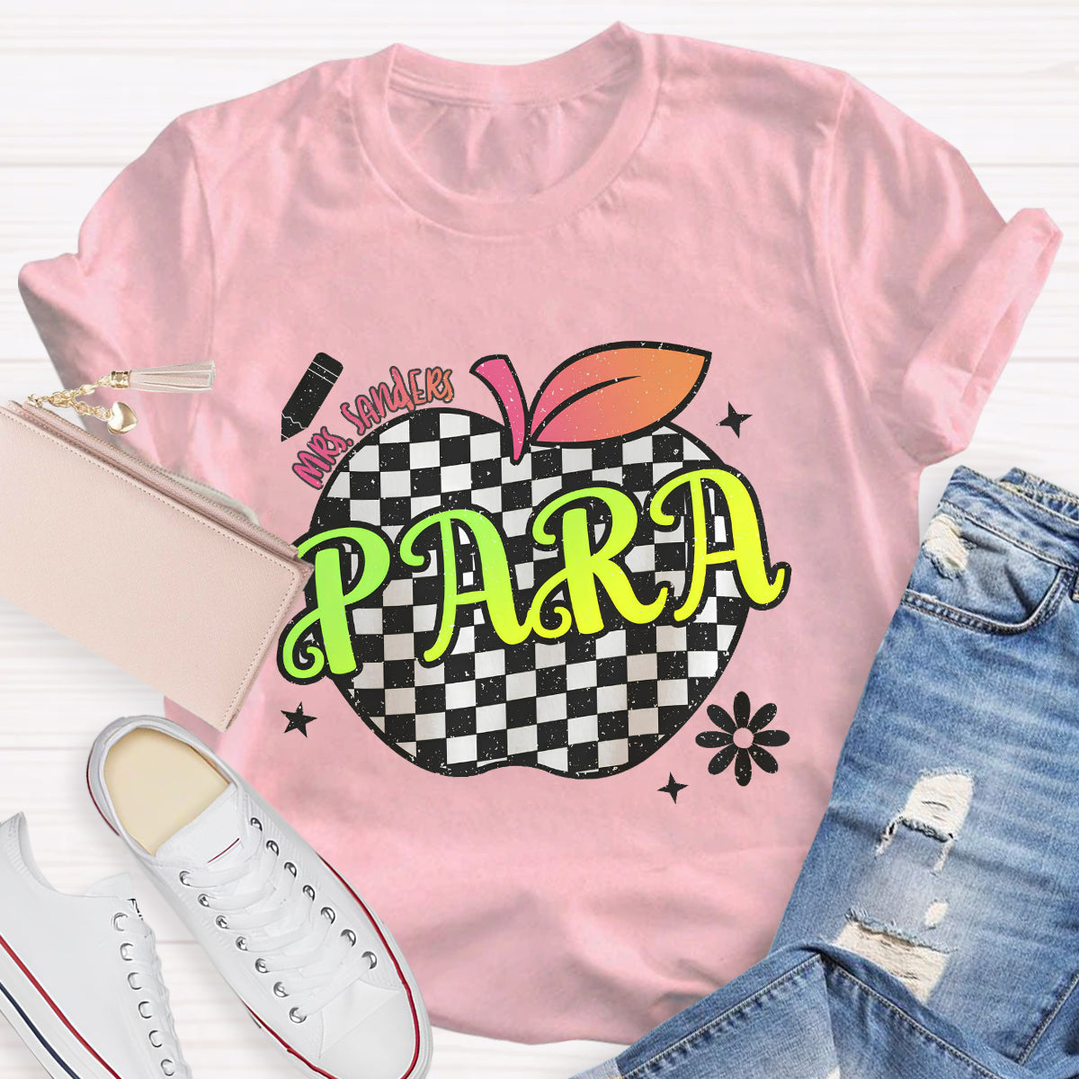 Personalized Para Teachers Name Apple Teacher T-Shirt