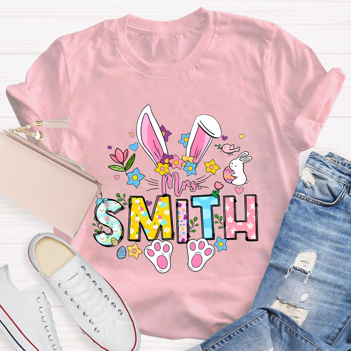 Personalized Easter Bunny Teacher T-Shirt