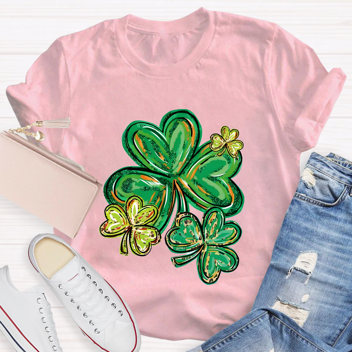 St Patrick's Day Clover Print Teacher T-Shirt