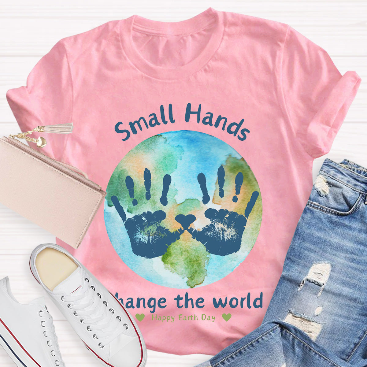 Earth Day Activity Handprint Small Hands Teacher T-Shirt