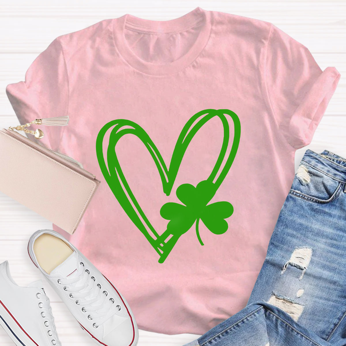 Shamrock And Hand Drawn Heart St Patty's Day T-Shirt