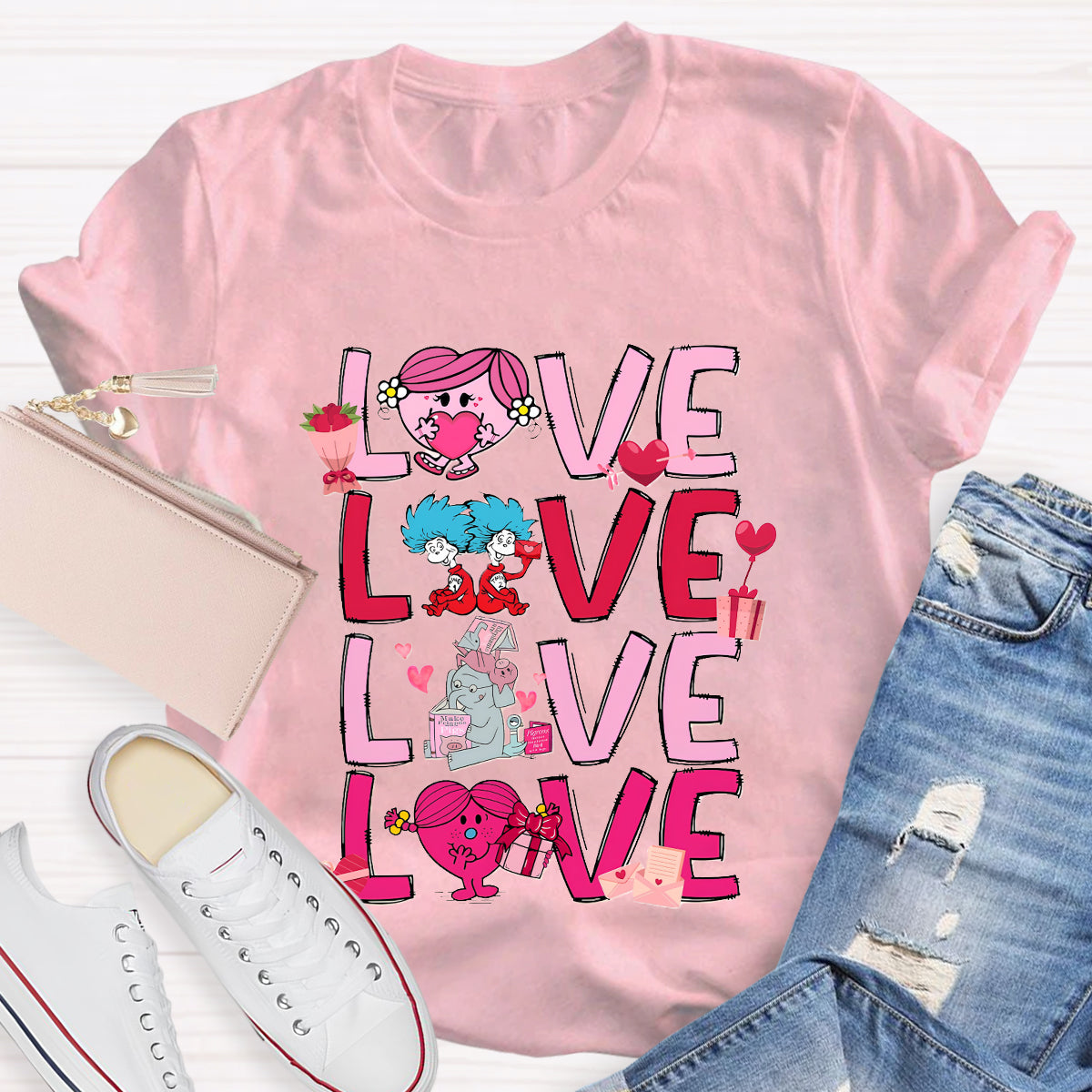 Love Cartoon Characters Teacher T-Shirt