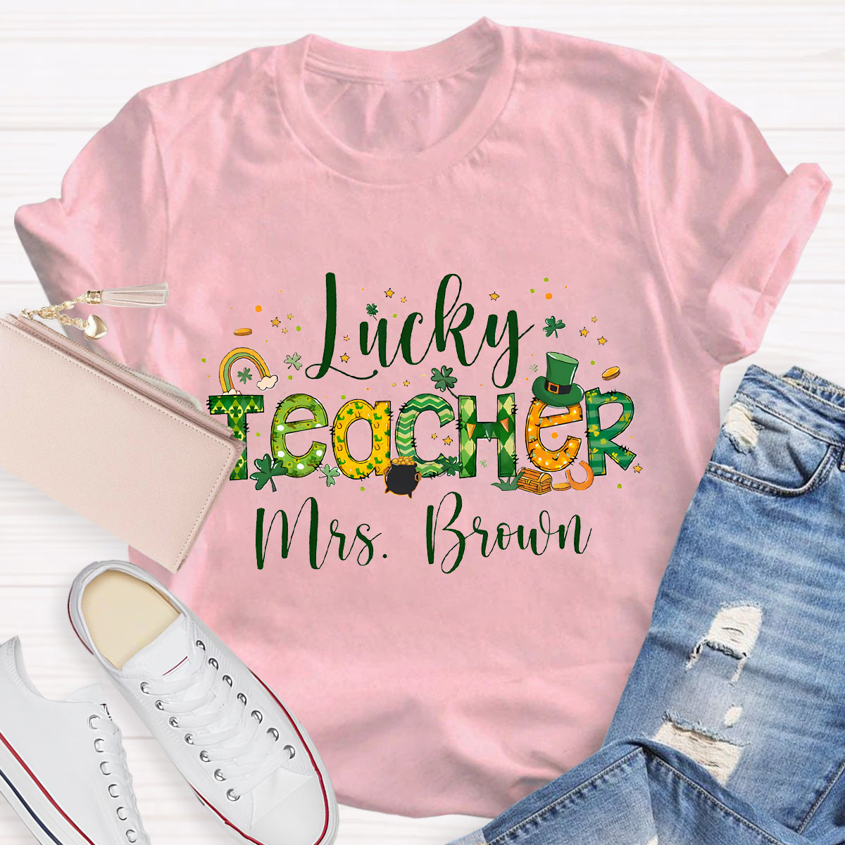 Personalized Lucky Teacher Name T-Shirt