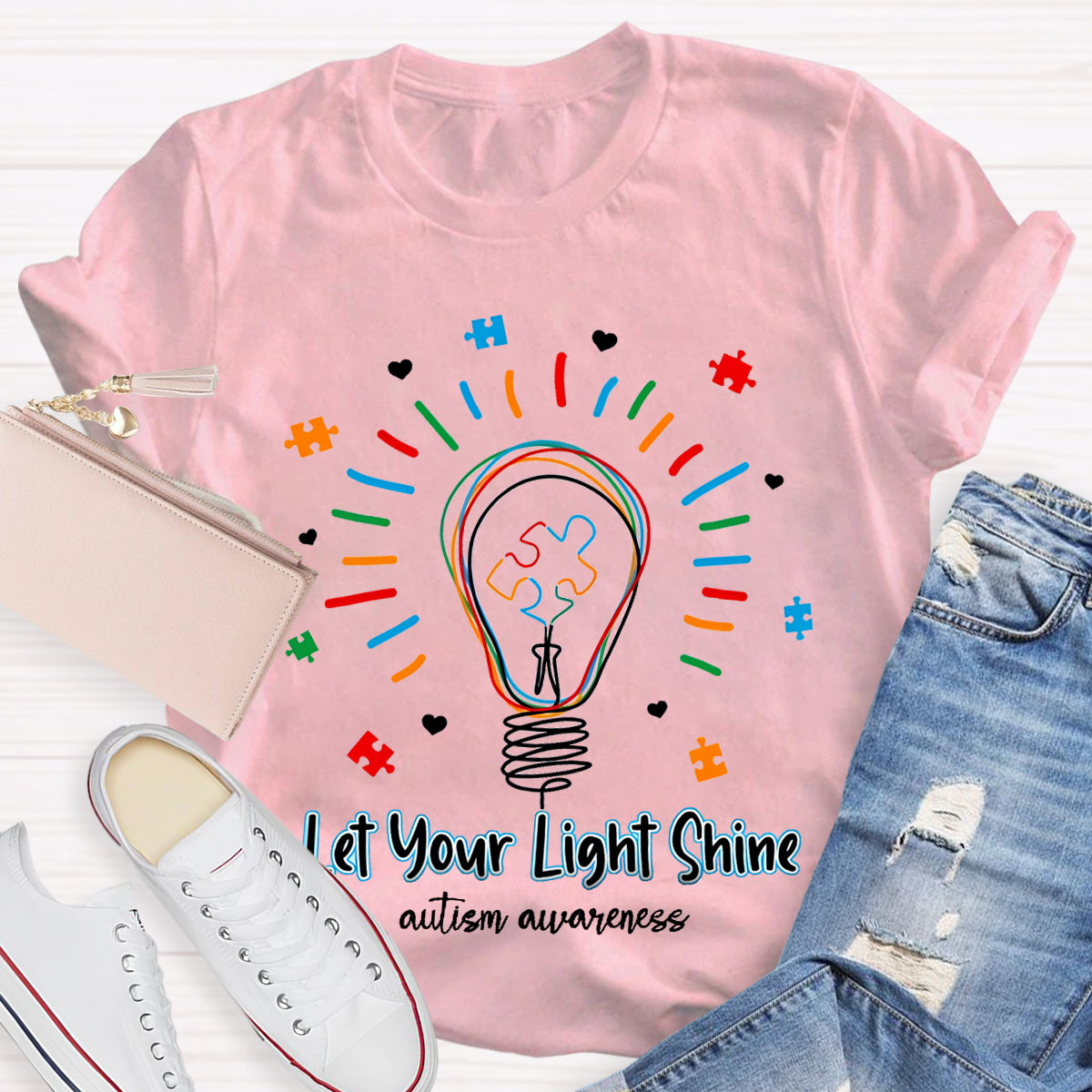 Let Your Light Shine Autism Awareness Teacher T-Shirt