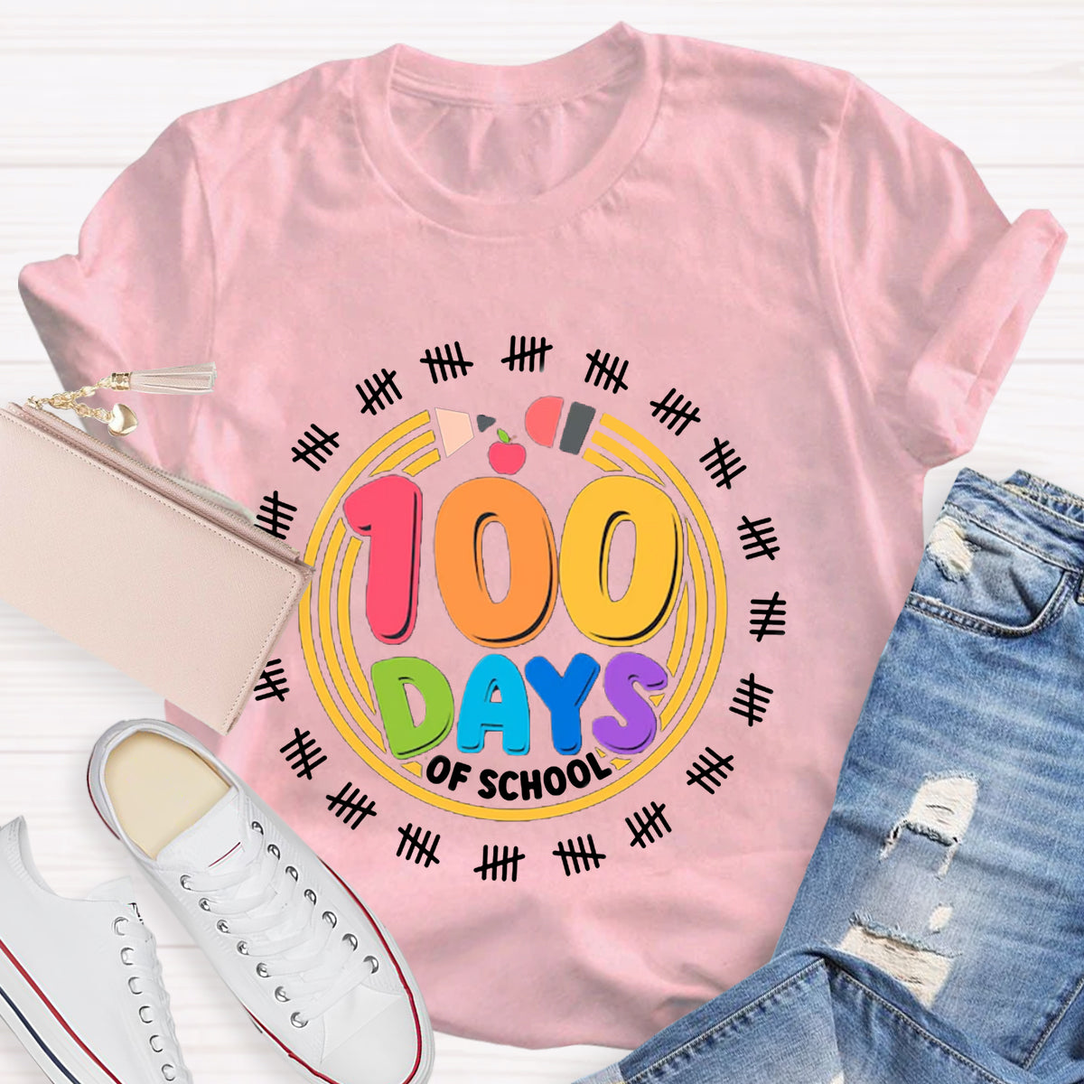 100 Days Of School Pencil Circle T-Shirt