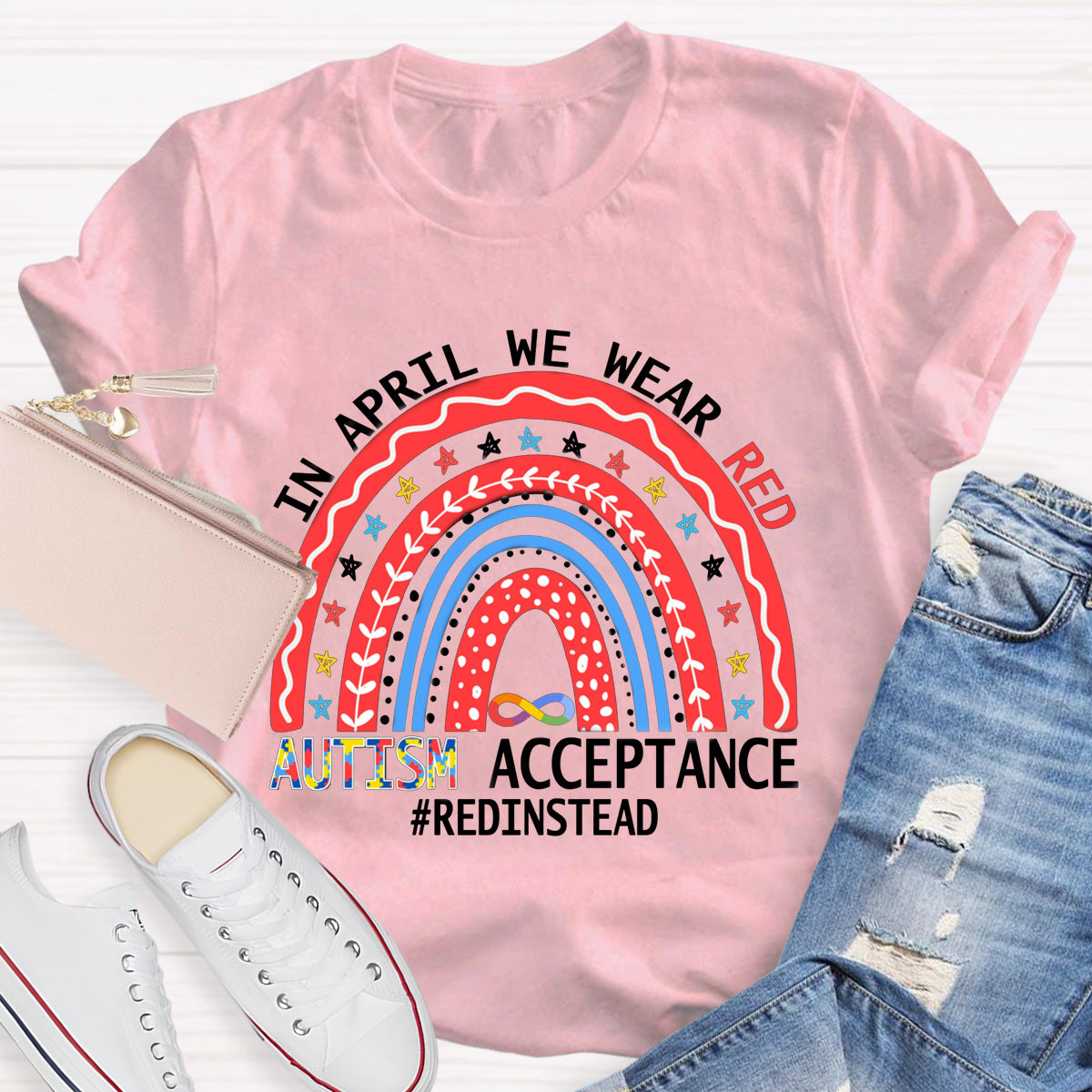 In April We Wear Red Autism Acceptance T-Shirt