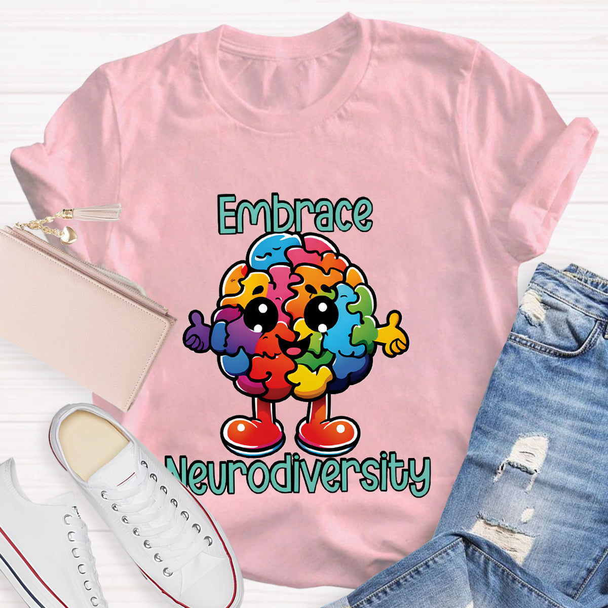 Embrace Neurodiversity Colorful Brain T-Shirt