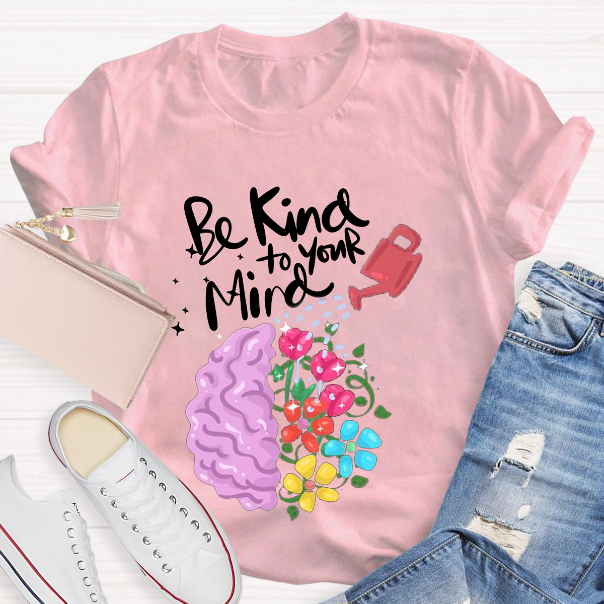 Be Kind To Your Mind Pink Brain T-Shirt