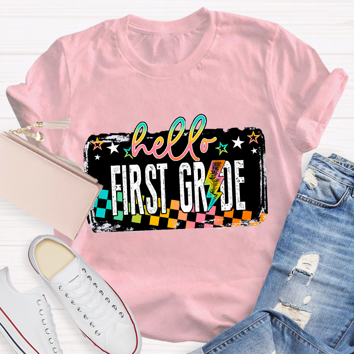 Personalized Grade Hello First Grade Teacher T-Shirt