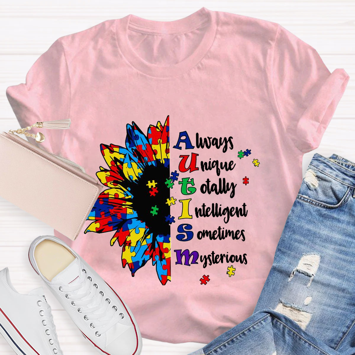 Always Unique Totally Intelligent Sometimes Mysterious Autism Sunflower T-Shirt