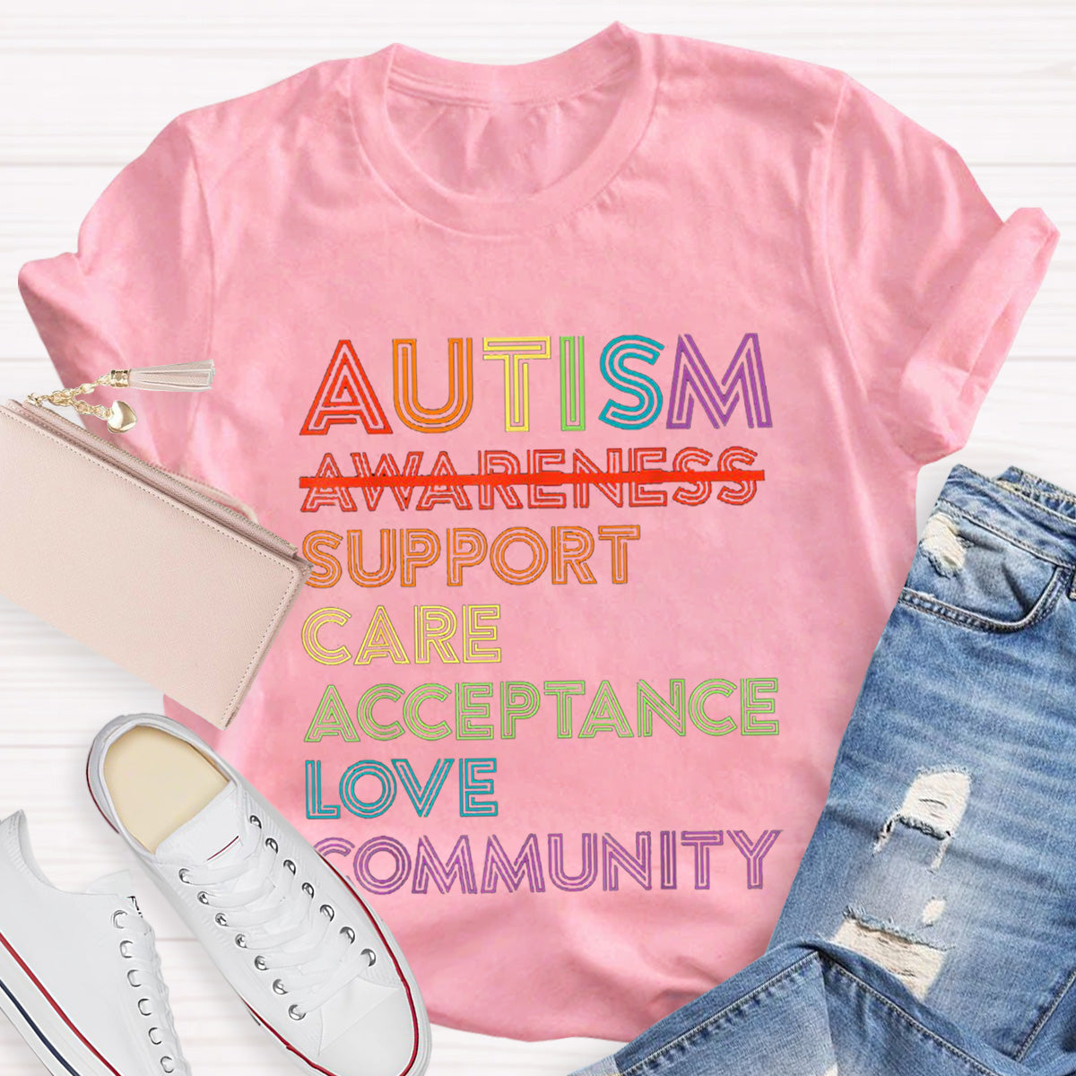 Letter Print Autism Teacher T-Shirt