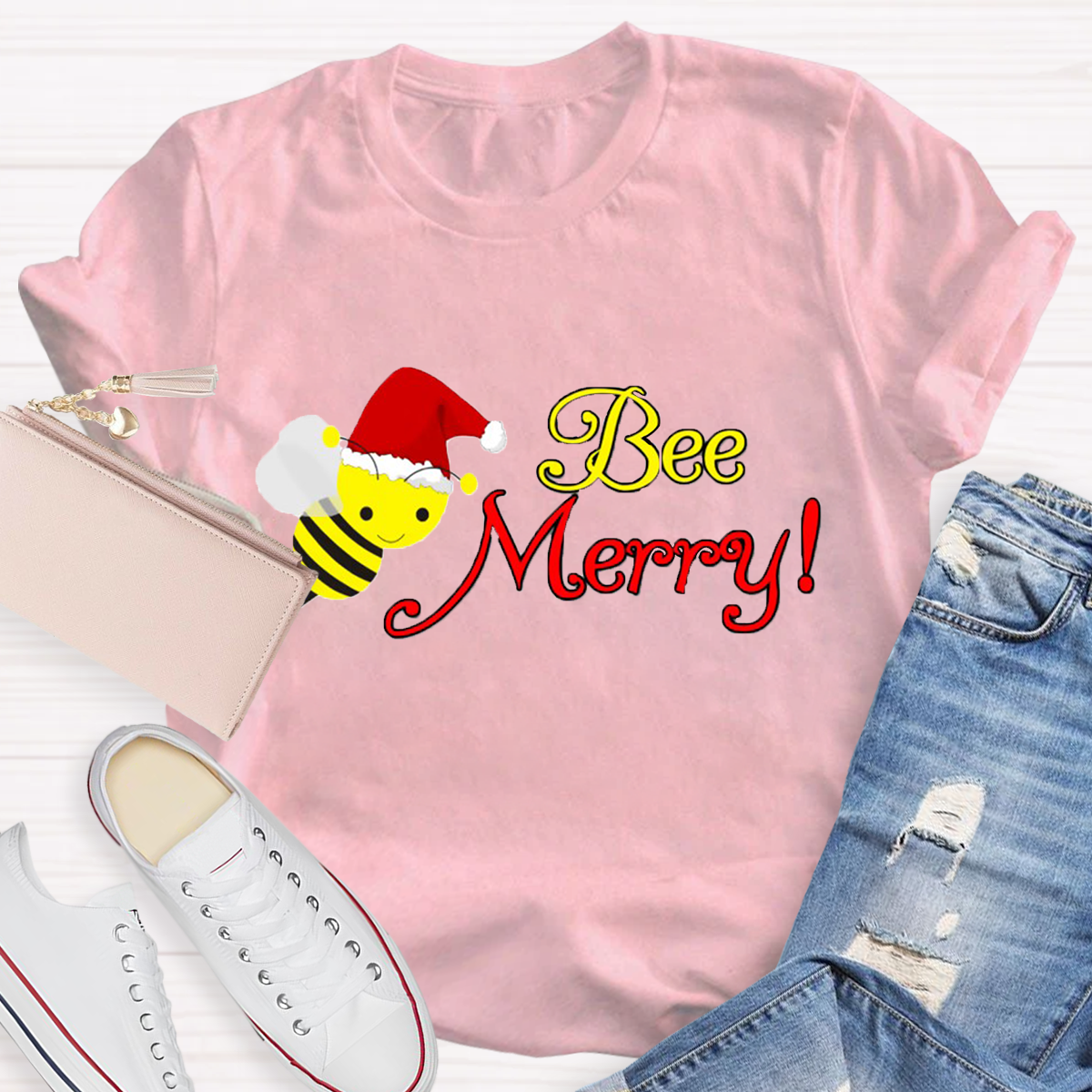 Christams Bee Happy Teacher T-Shirt