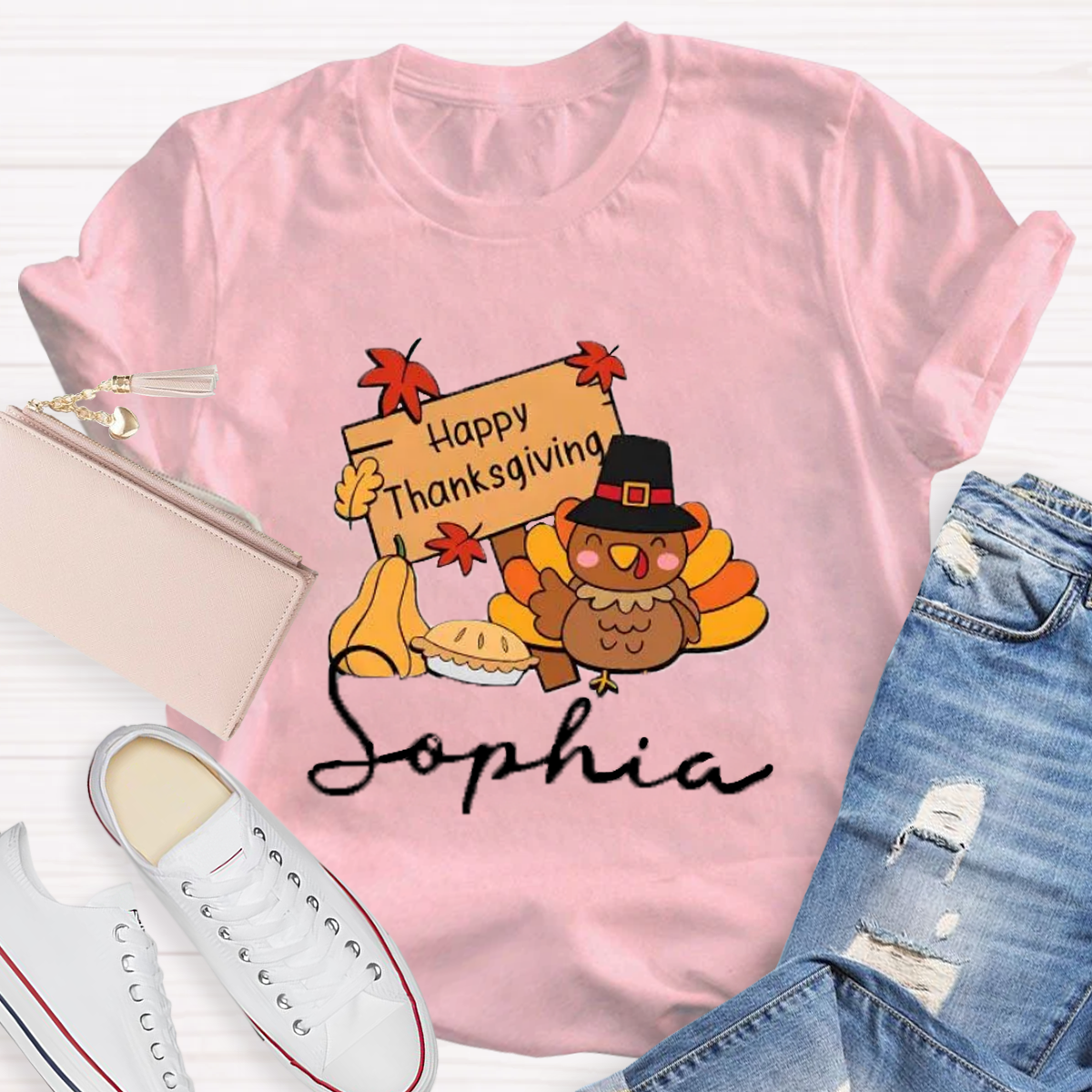 Personalized Name Happy Thanksgiving Teacher T-Shirt