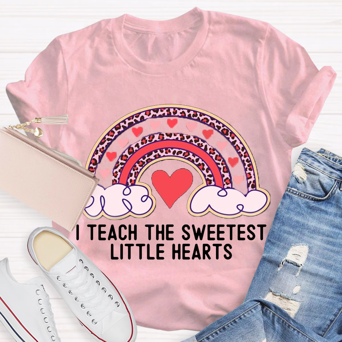 I Teach The Sweetest Little Hearts Rainbow Teacher Valentines Day T-Shirt