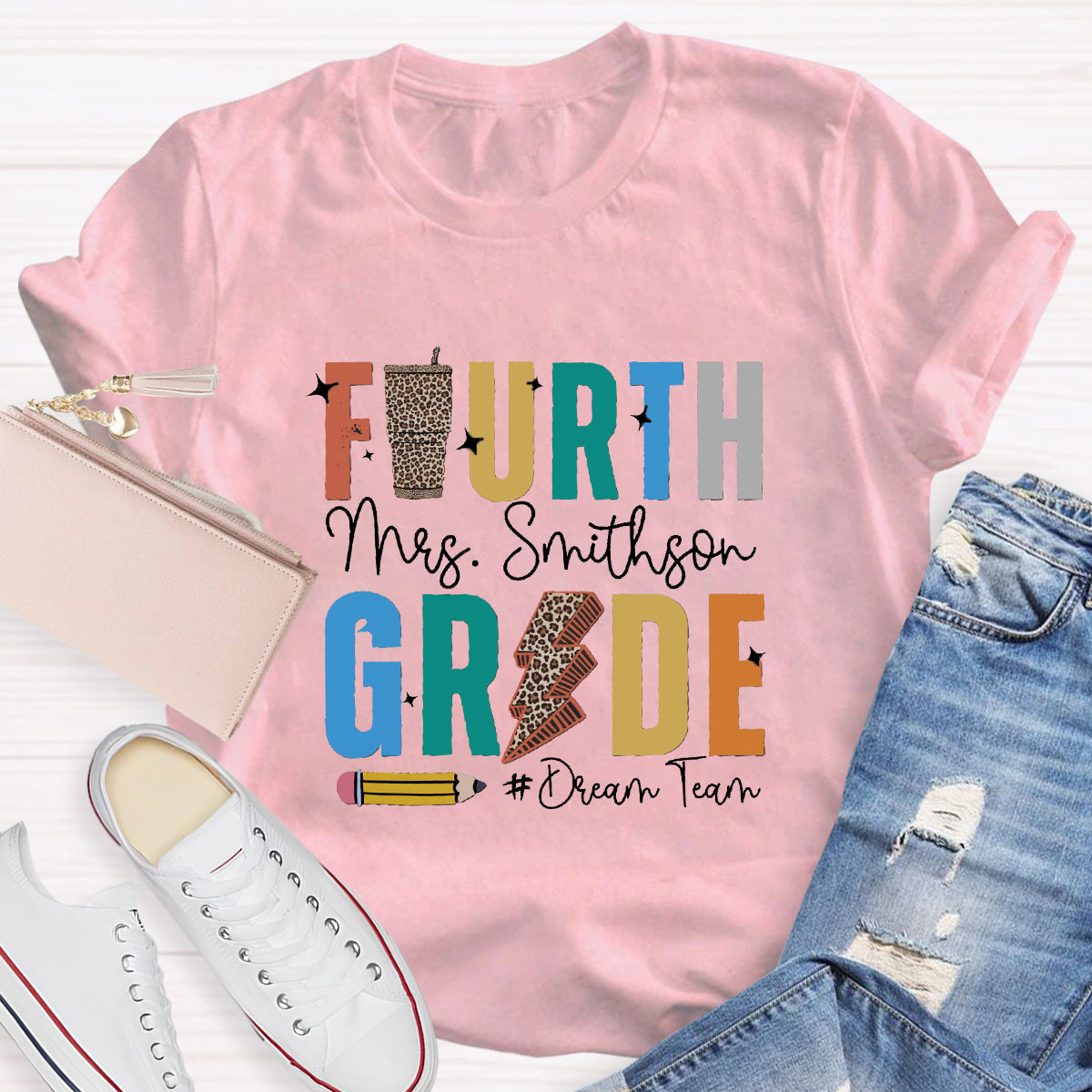Personalized Grade And Name Leopard Water Cup Teacher T-Shirt
