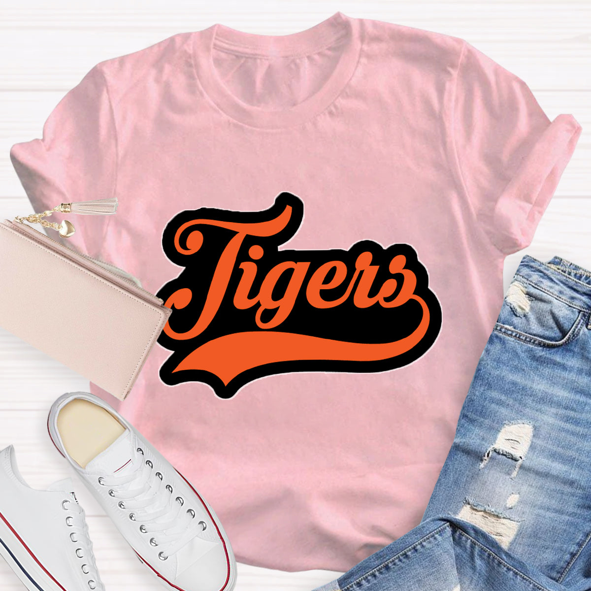 Personalized School Mascot Tigers Orange Letters Teacher T-Shirt