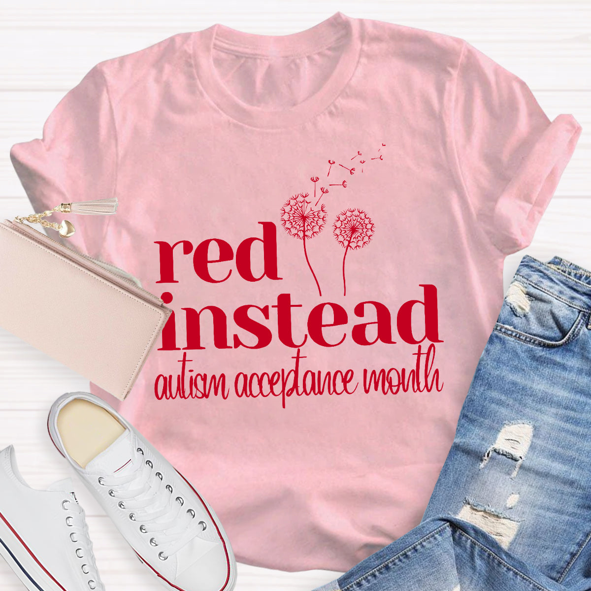 Red Instead Autism Acceptance Month T-Shirt