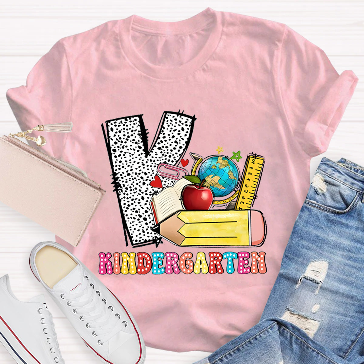 Personalized Grade Polka Dot Letter Print Teacher T-Shirt