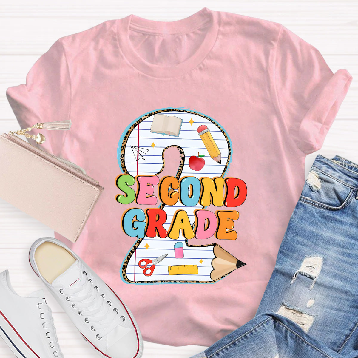 Personalized Grade Pencil Number Second Grand Teacher T-Shirt