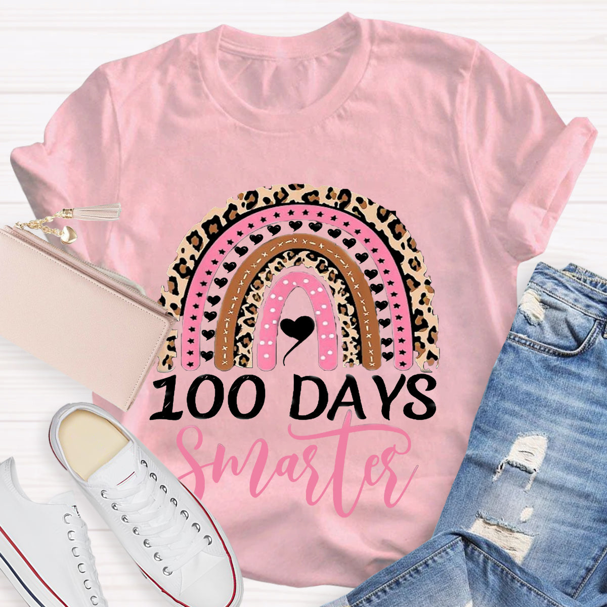 100 Day Smarter Leopard RainbowT-Shirt