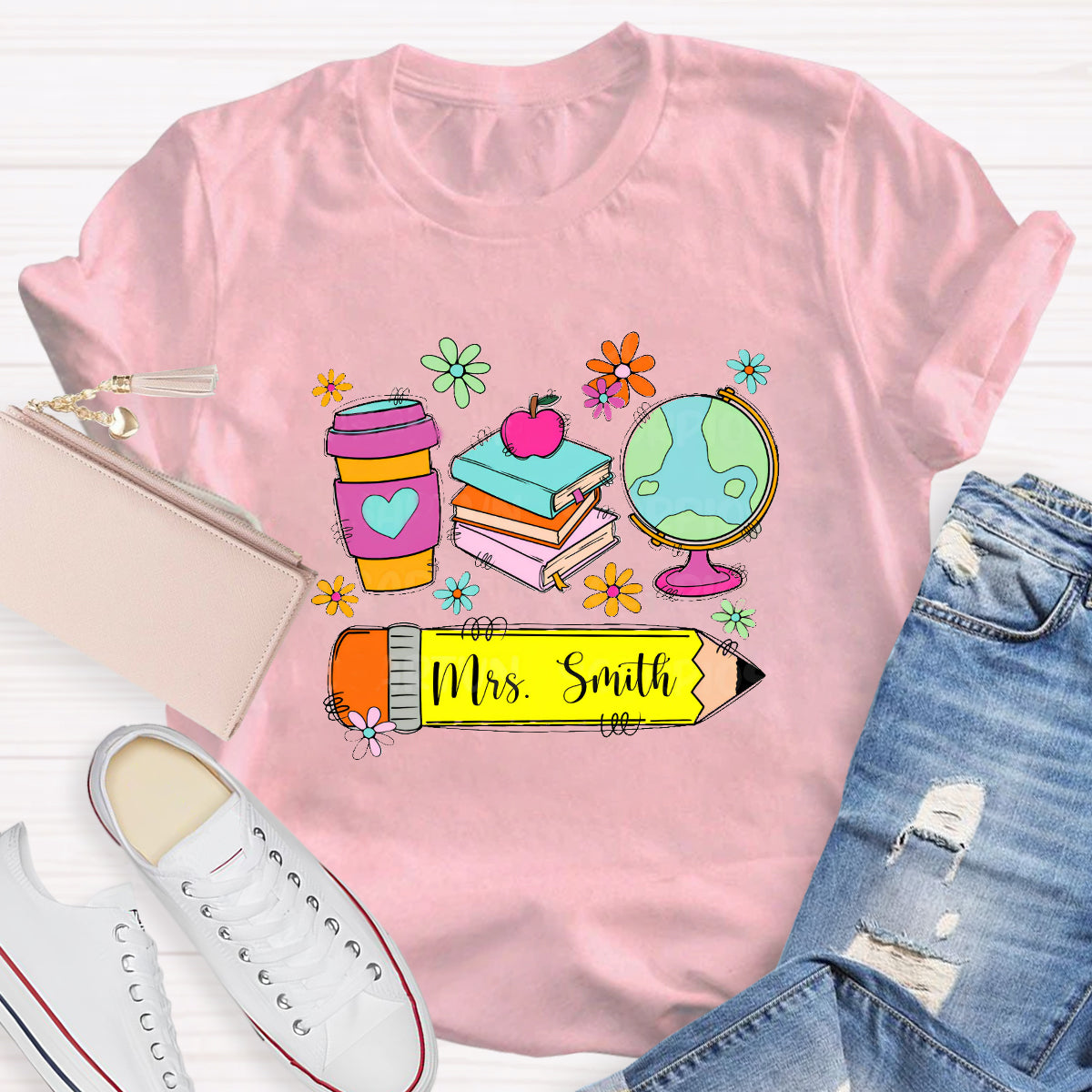 Personalized Teacher Name Coffee Books T-Shirt