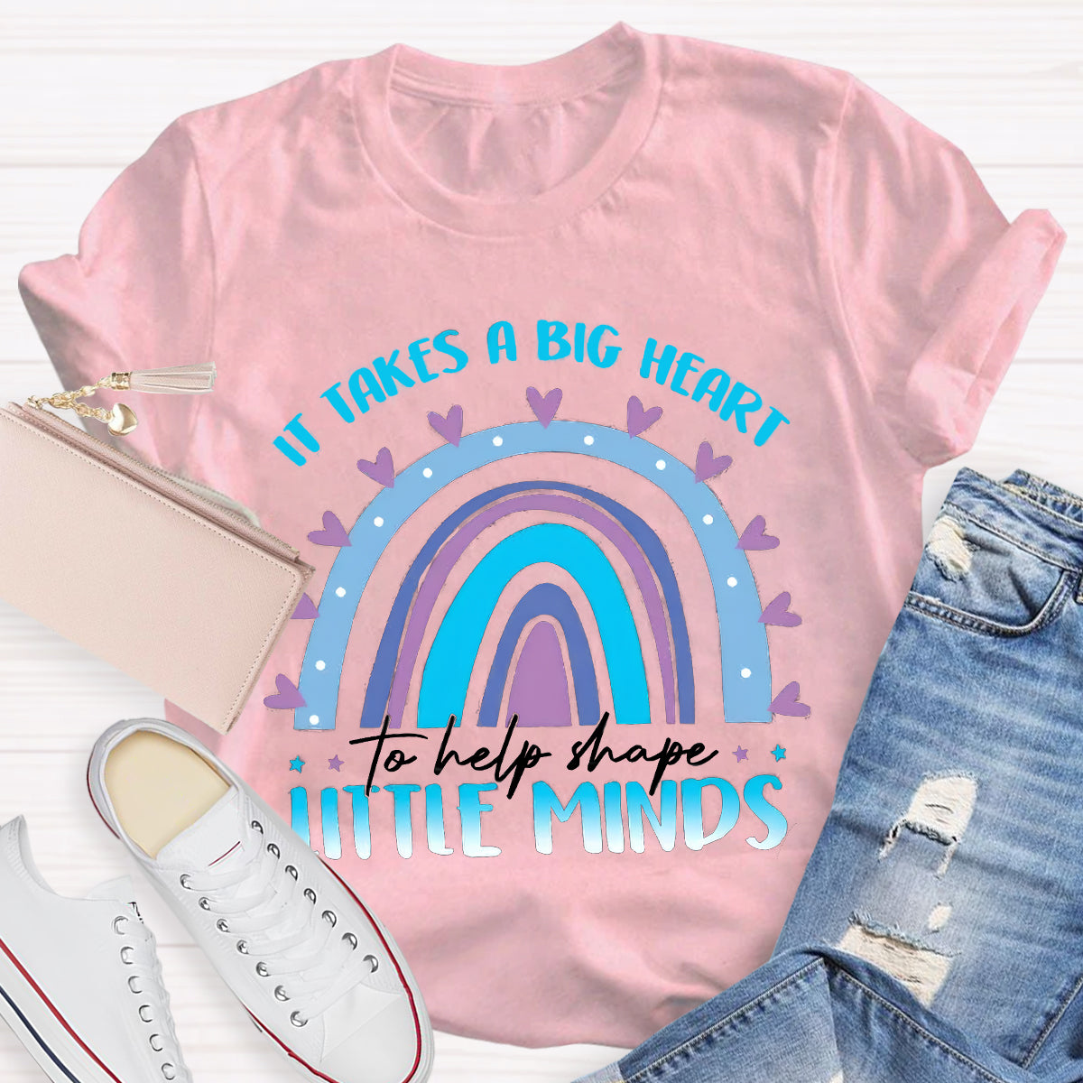 It Takes A Big Heart To Help Little Minds Rainbow T-Shirt