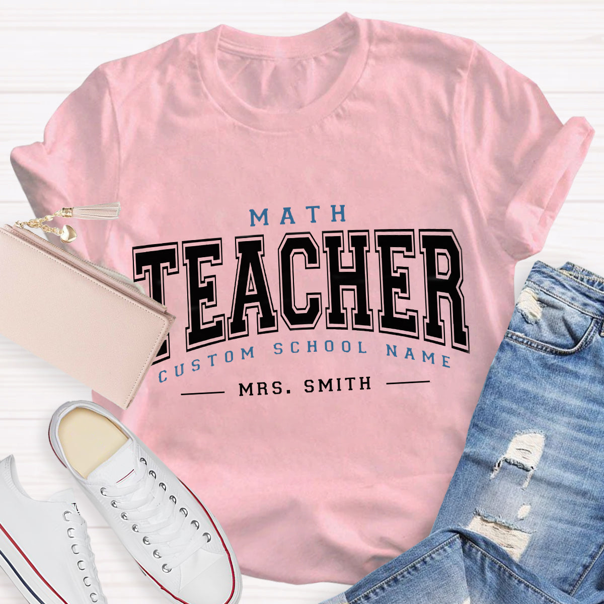 Personalized School Name And Teacher Name Math Teacher T-Shirt