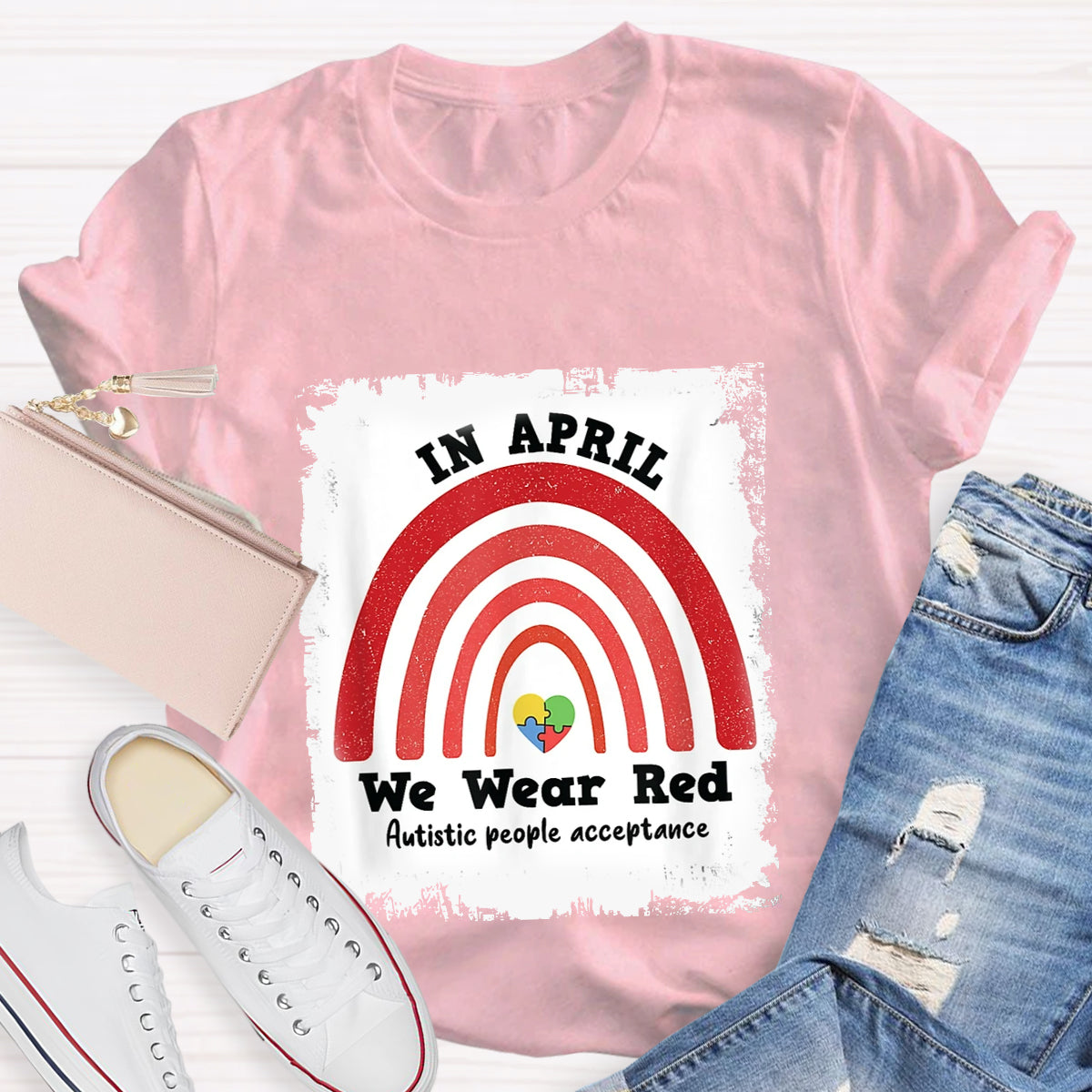 In April We Wear Red Autism People Acceptance T-Shirt