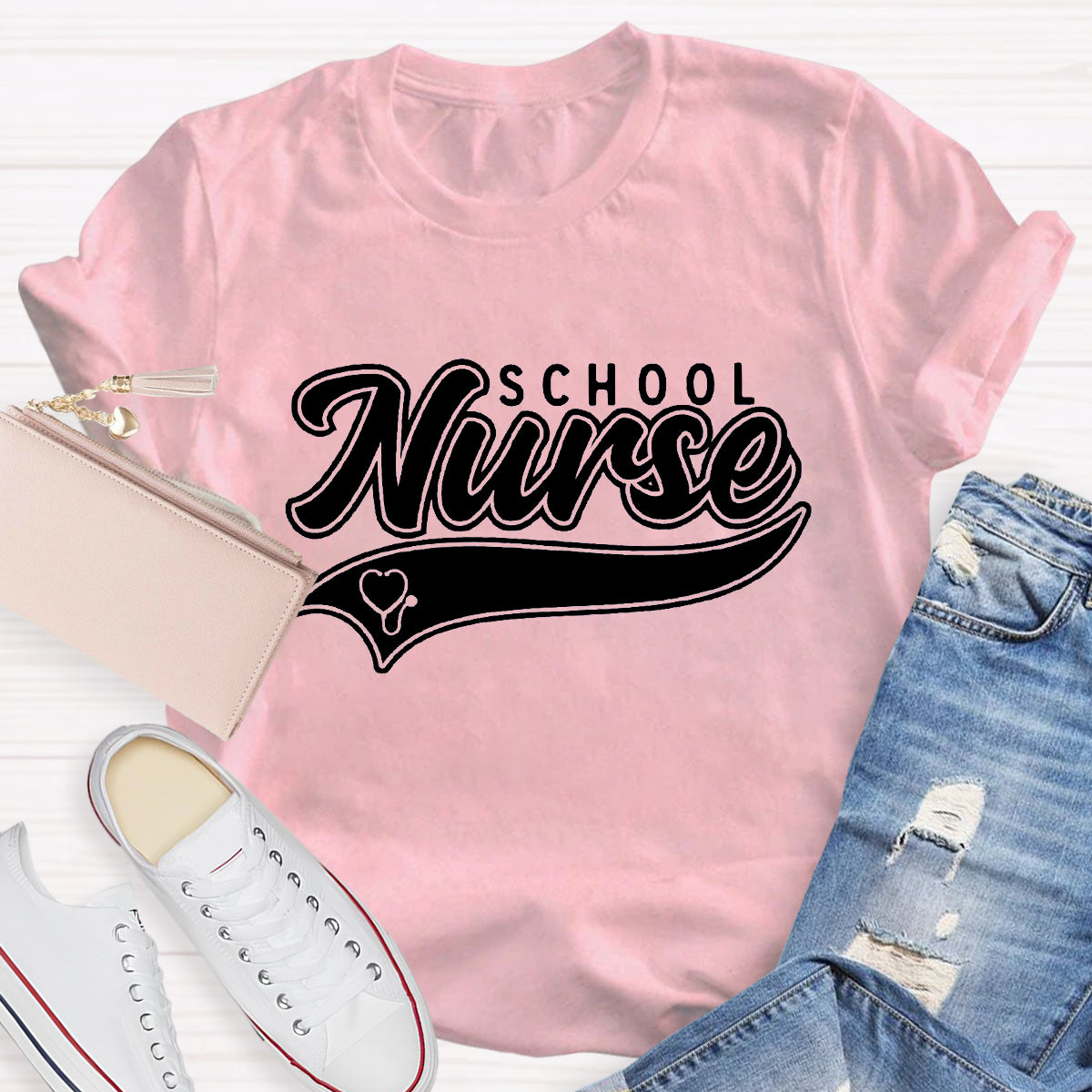 School Nurse Letter Printed T-Shirt