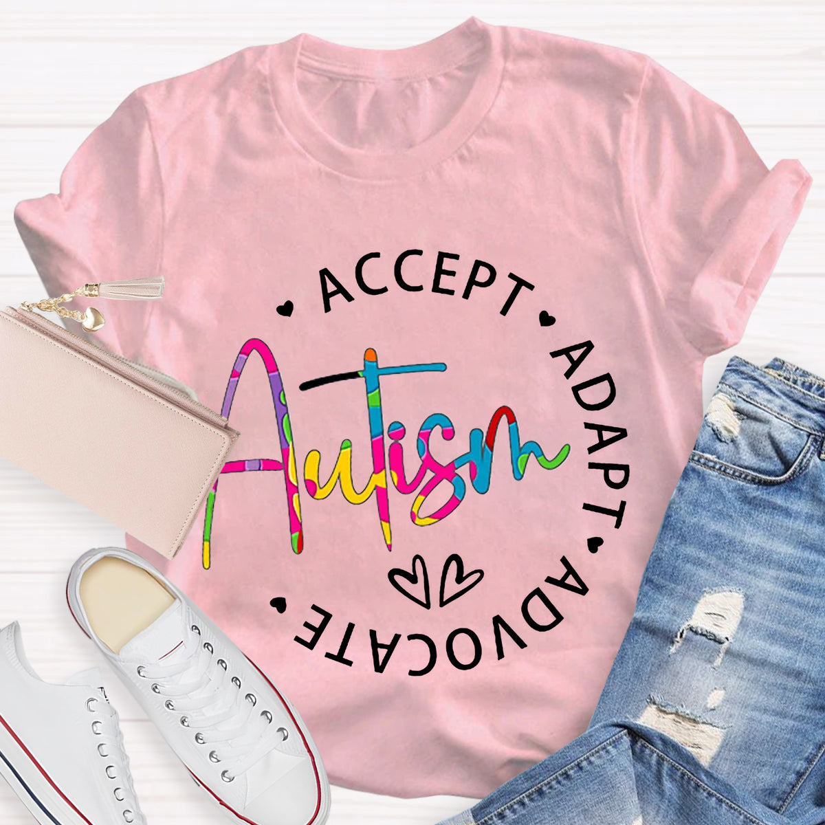 Autism Accept Adapt Advocate Teacher T-Shirt