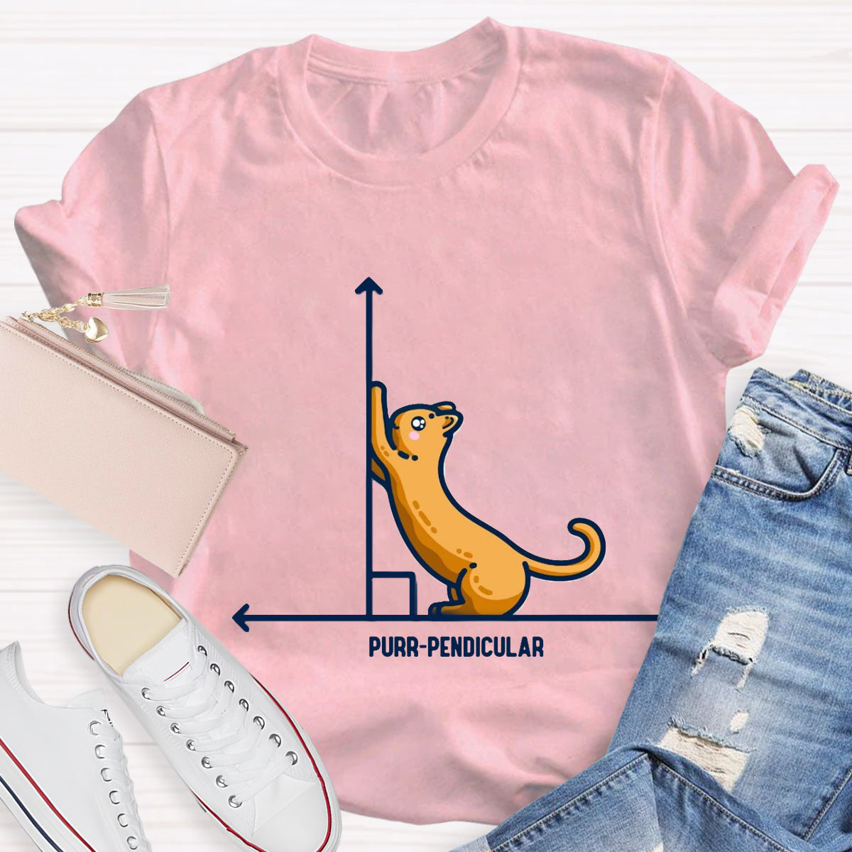 Purr-Pendicular Cute Maths Cat T-Shirt